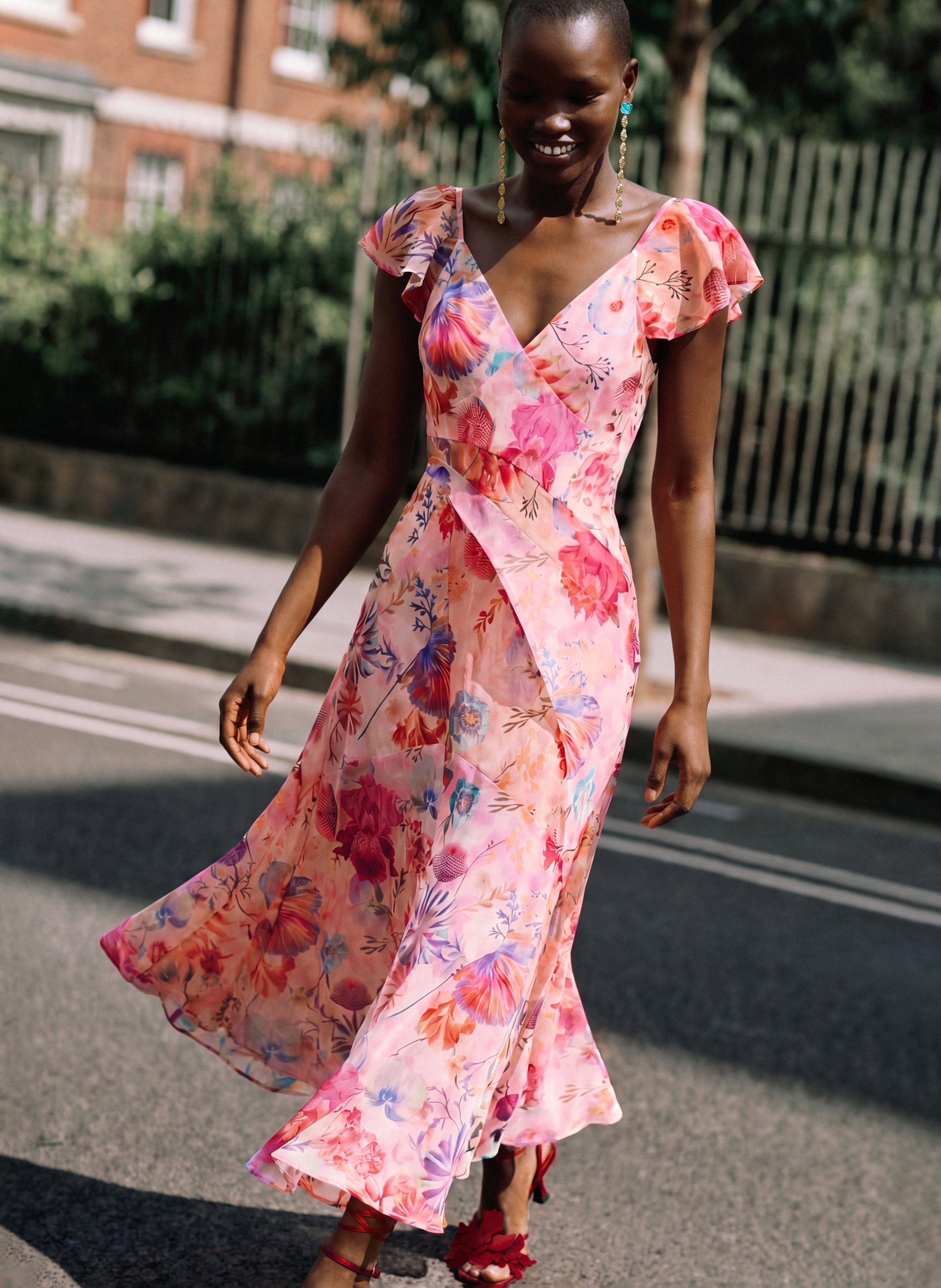 Robe sans manches à volants imprimée DESIGUAL Rouge