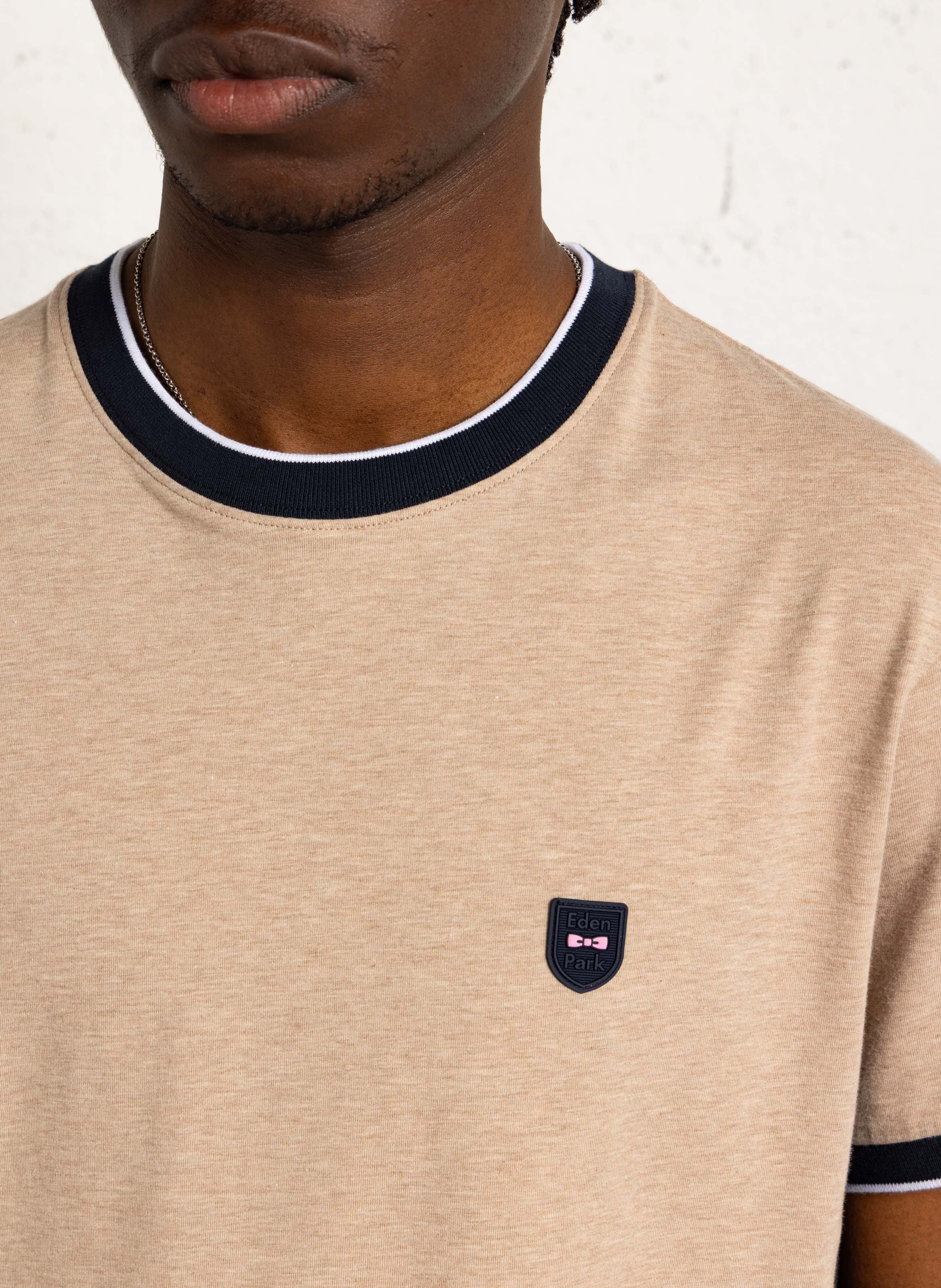 T-shirt droit col rond en coton mélangé EDEN PARK Beige