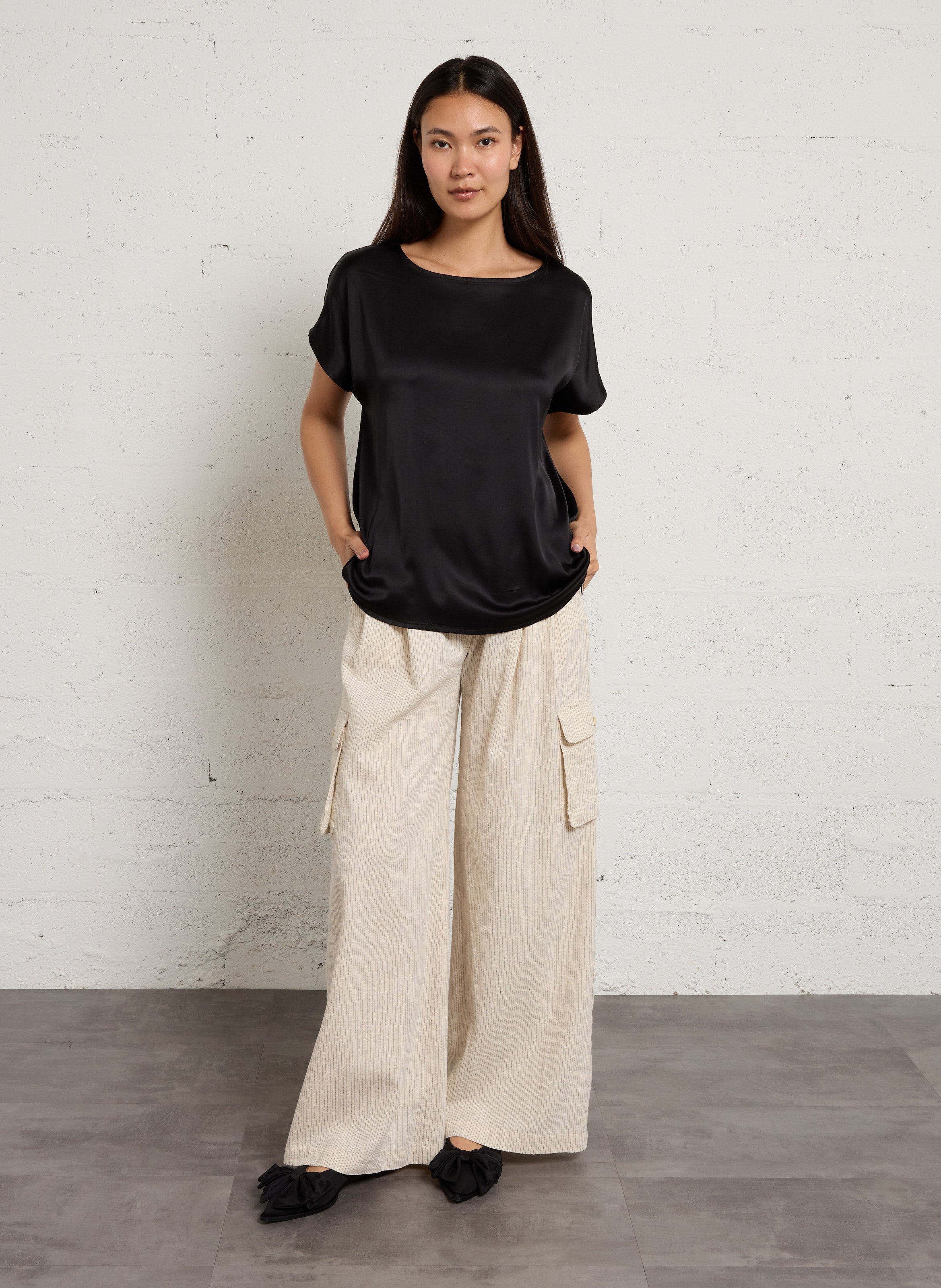 Pantalon large à rayures DIEGA Beige