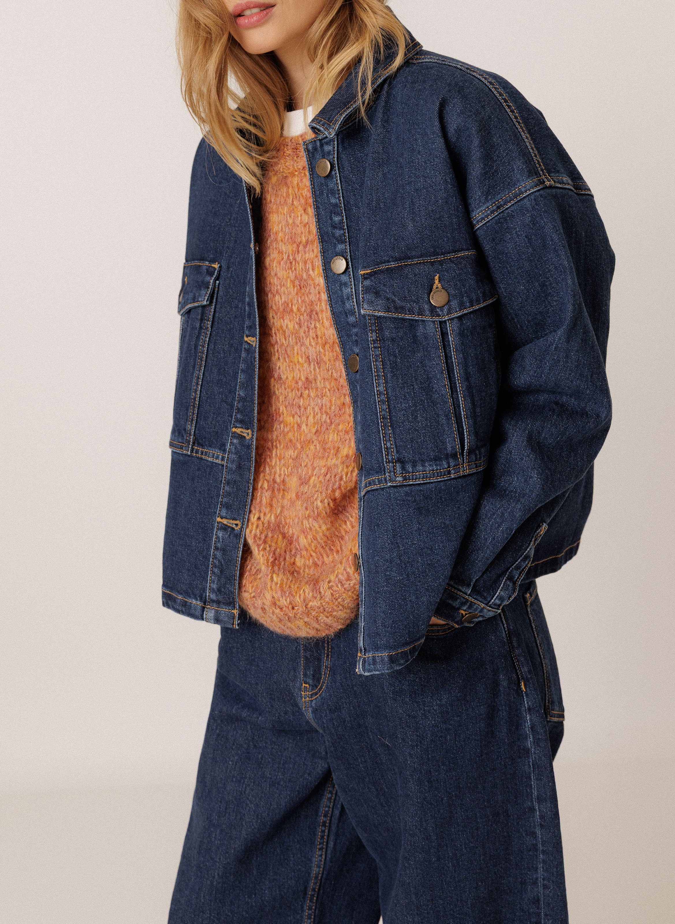 Veste denim oversize en coton bio mélangé INDI & COLD Bleu