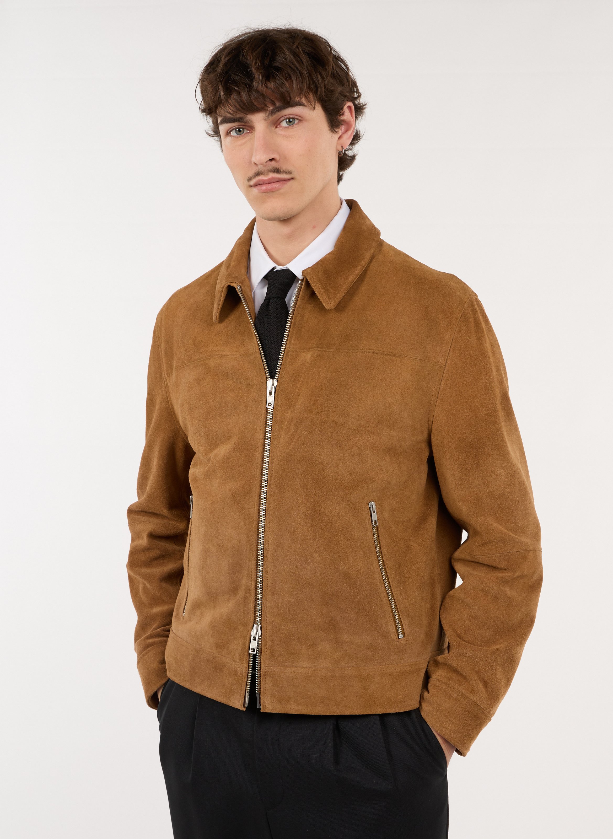 Lamsleren jack met klassieke kraag SAISON 1865 Bruin