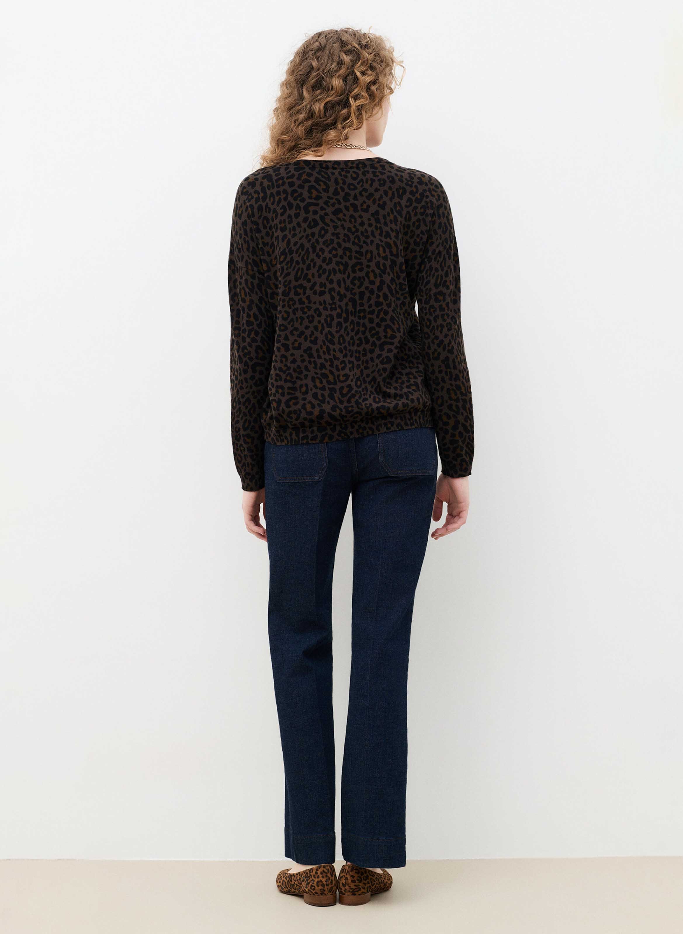 Rundhalsausschnitt-Pullover mit Leopardenmuster aus Baumwolle | Braun CAROLL Damen