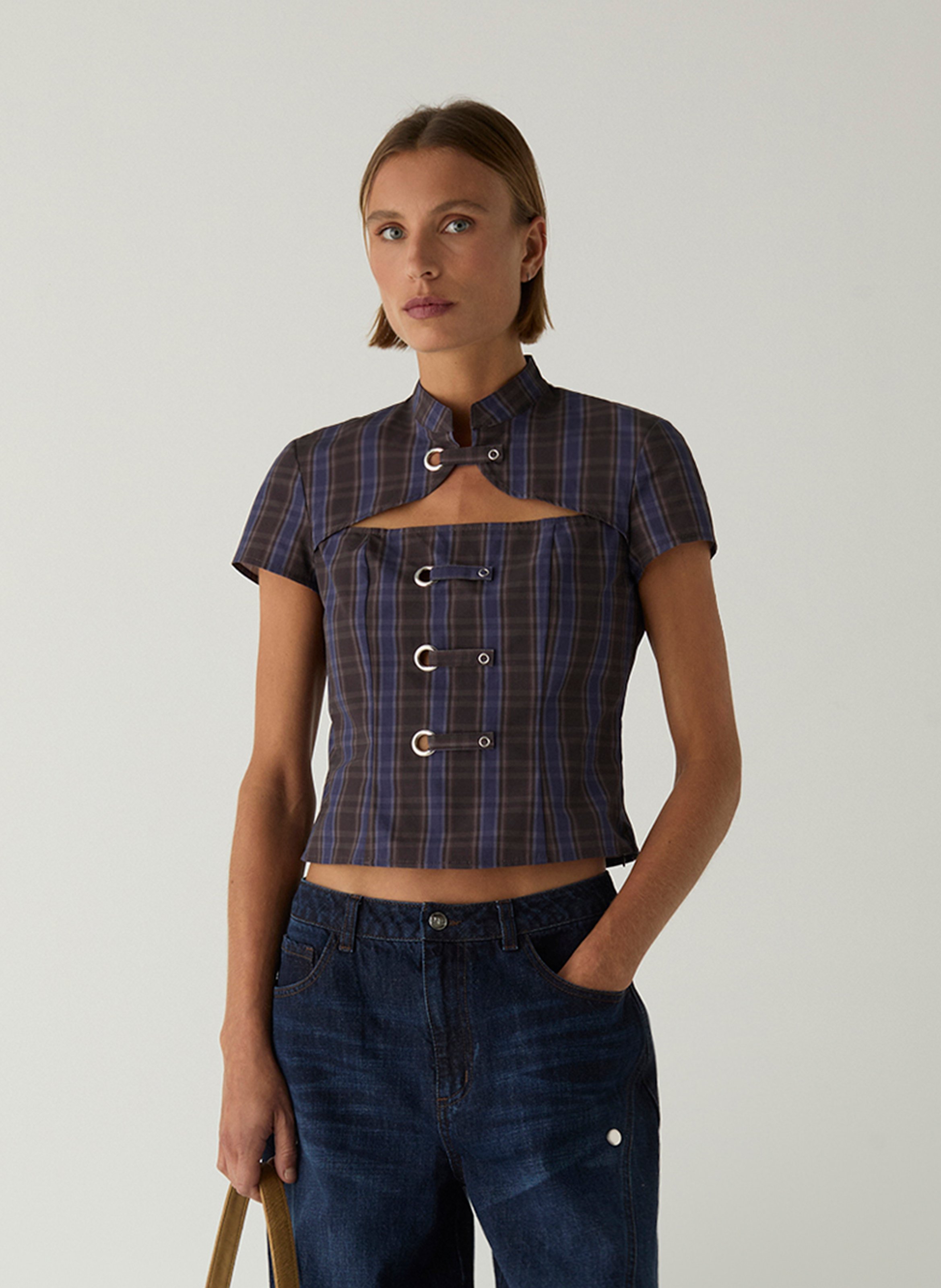 Printed high-neck cotton blend top LAAGAM Brown