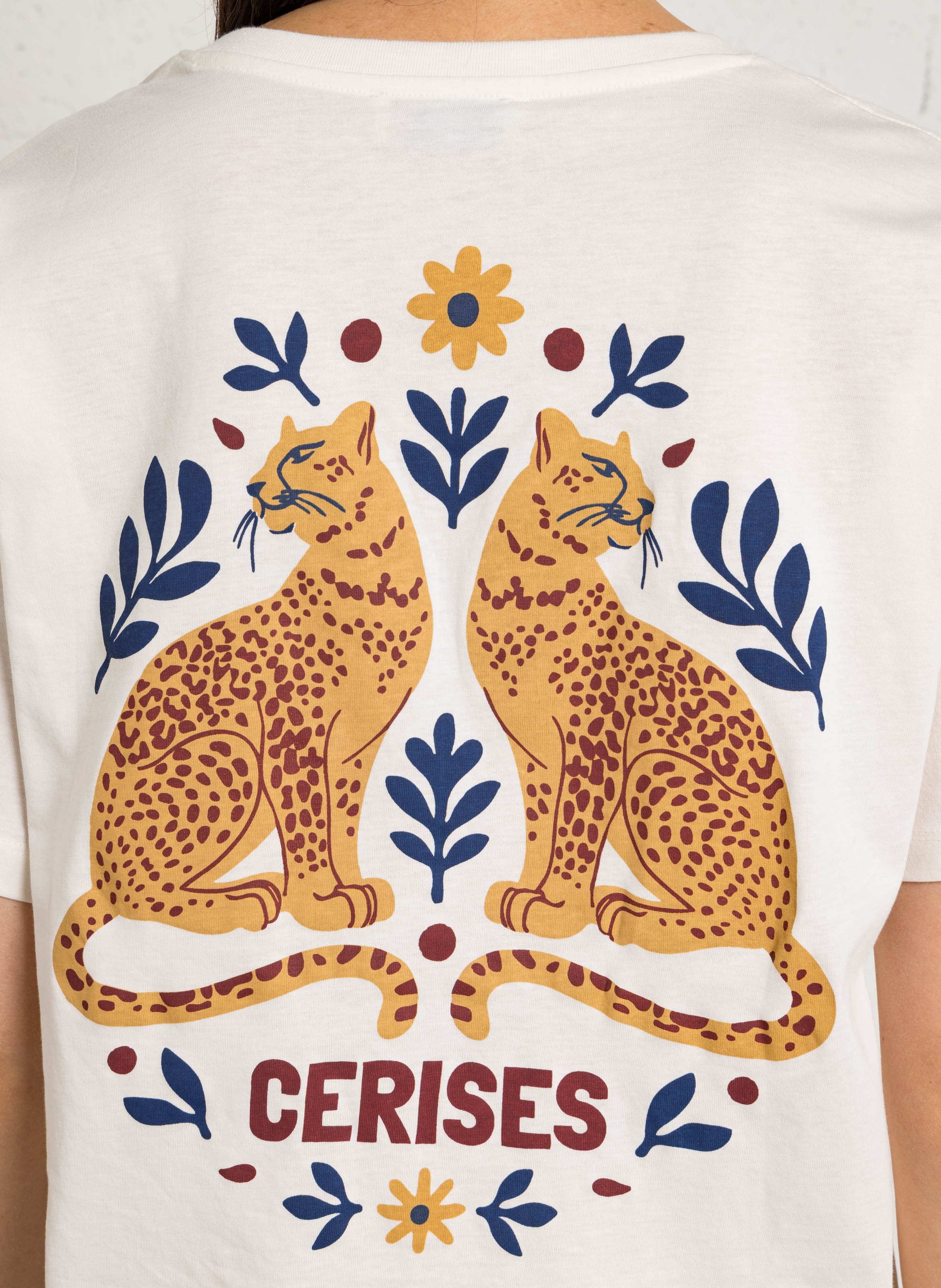 T-Shirt mit V-Ausschnitt aus bedruckter Baumwolle LE TEMPS DES CERISES Braun