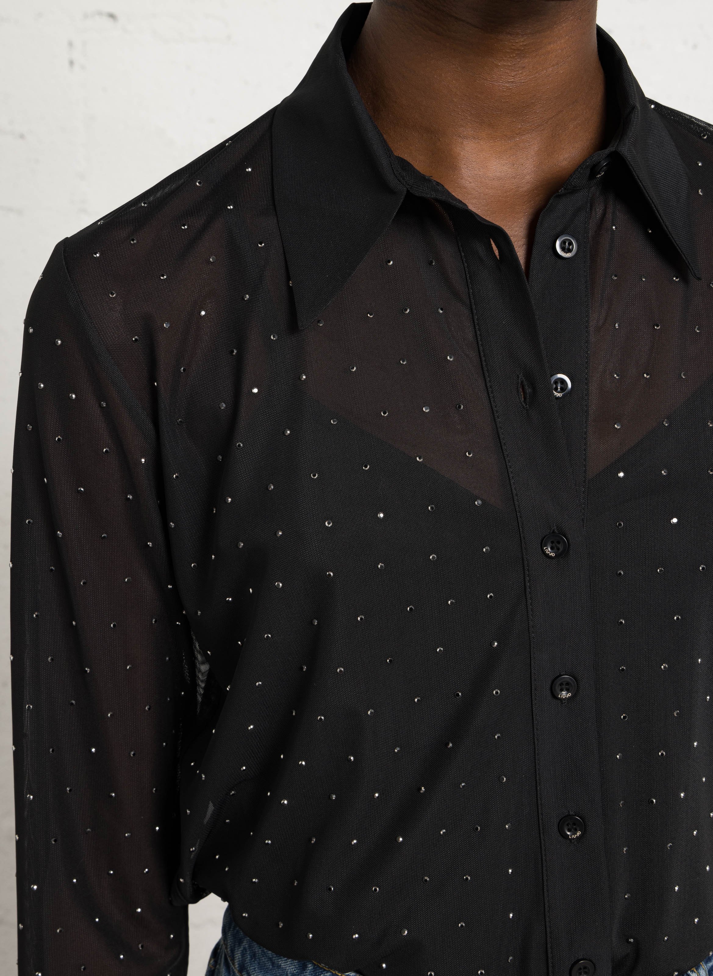 Straight shirt with transparent rhinestones LIU JO Black