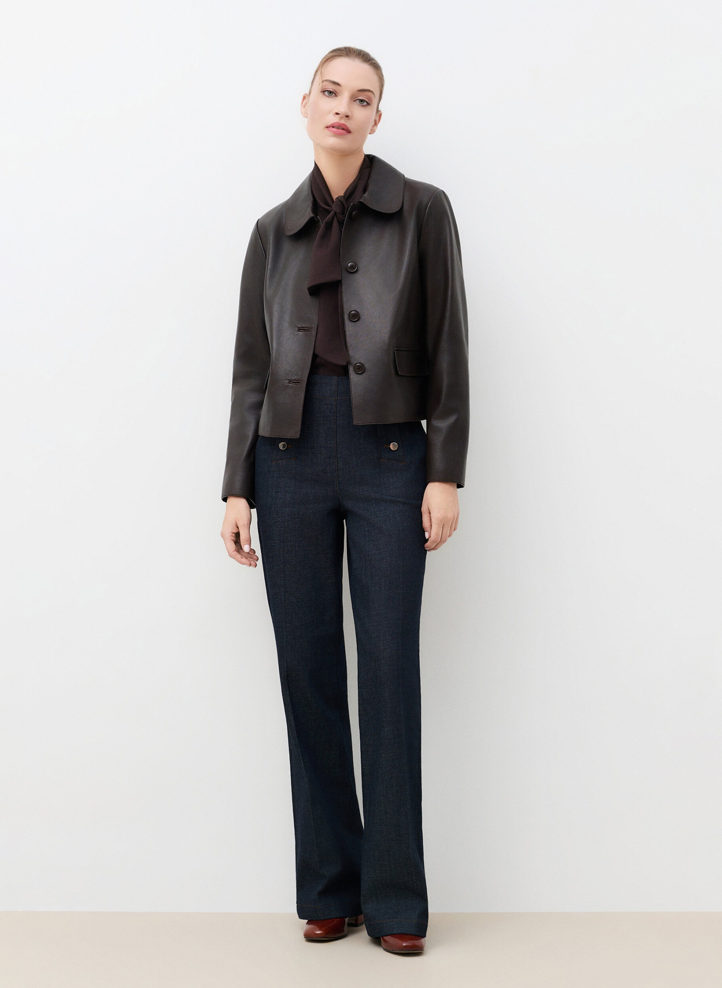 Veste en cuir courte  CAROLL Marron