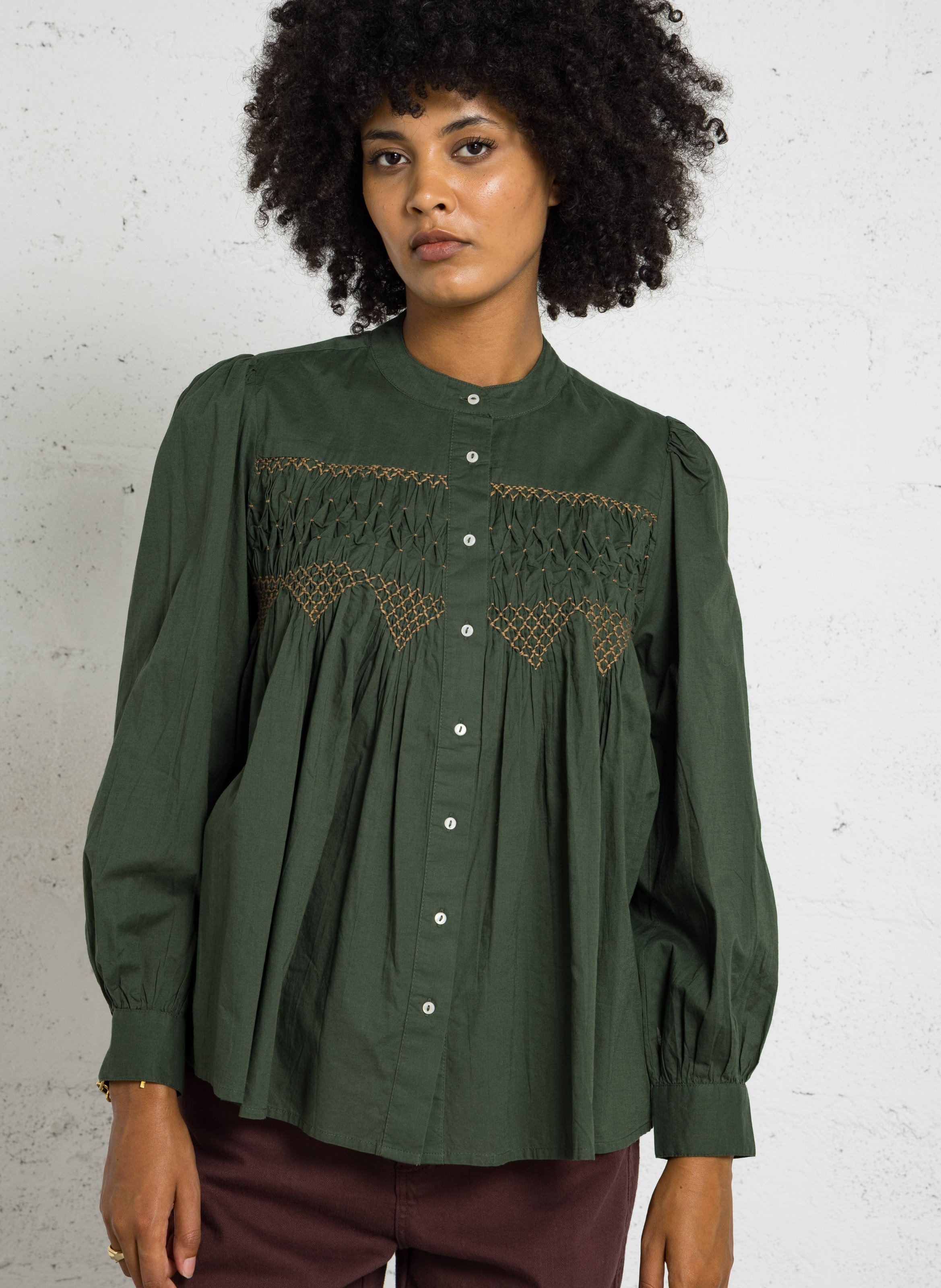 Baumwollbluse mit Rundhalsausschnitt SUD EXPRESS Khaki
