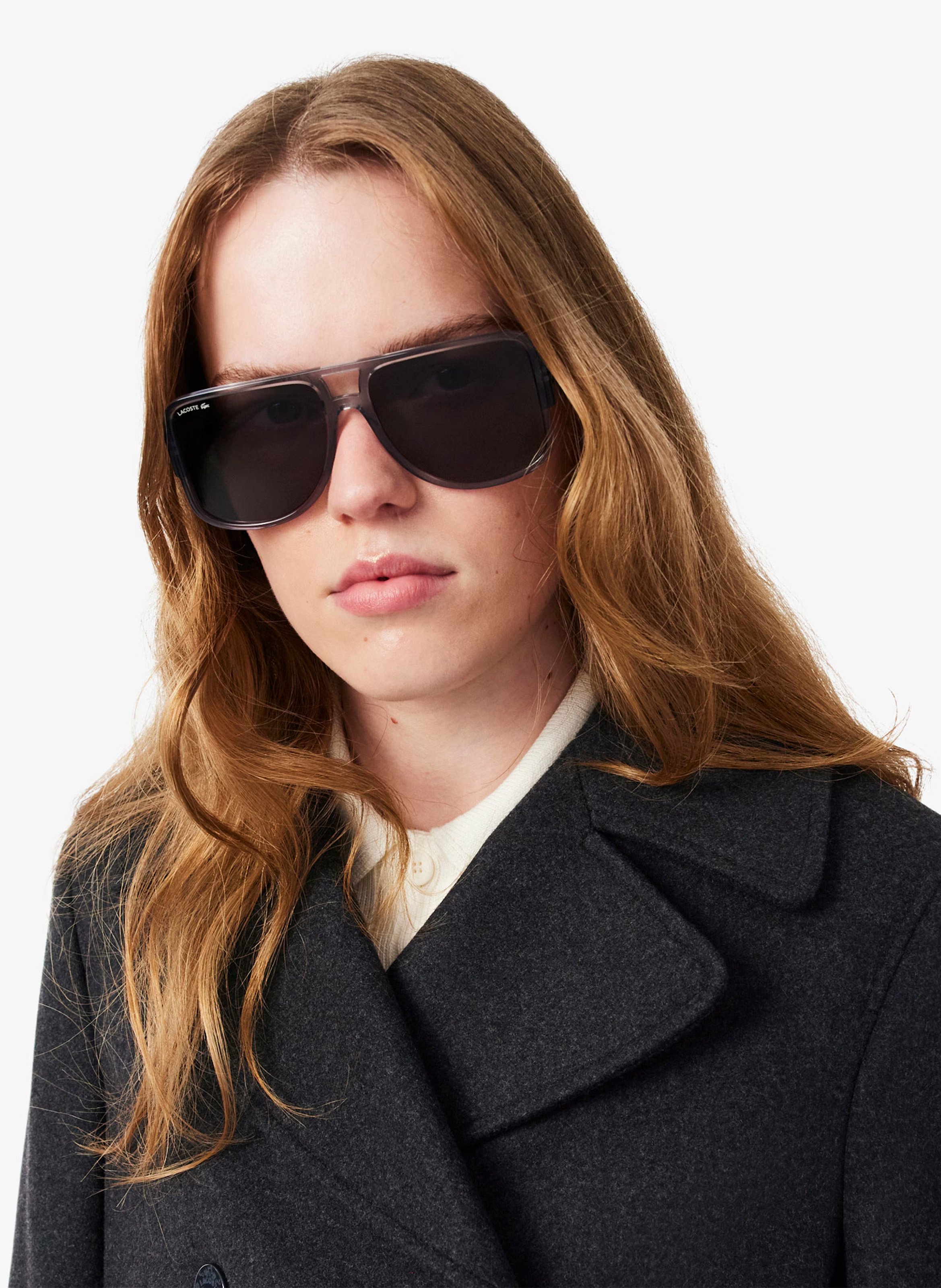 Manteau col tailleur en laine mélangée LACOSTE Brown
