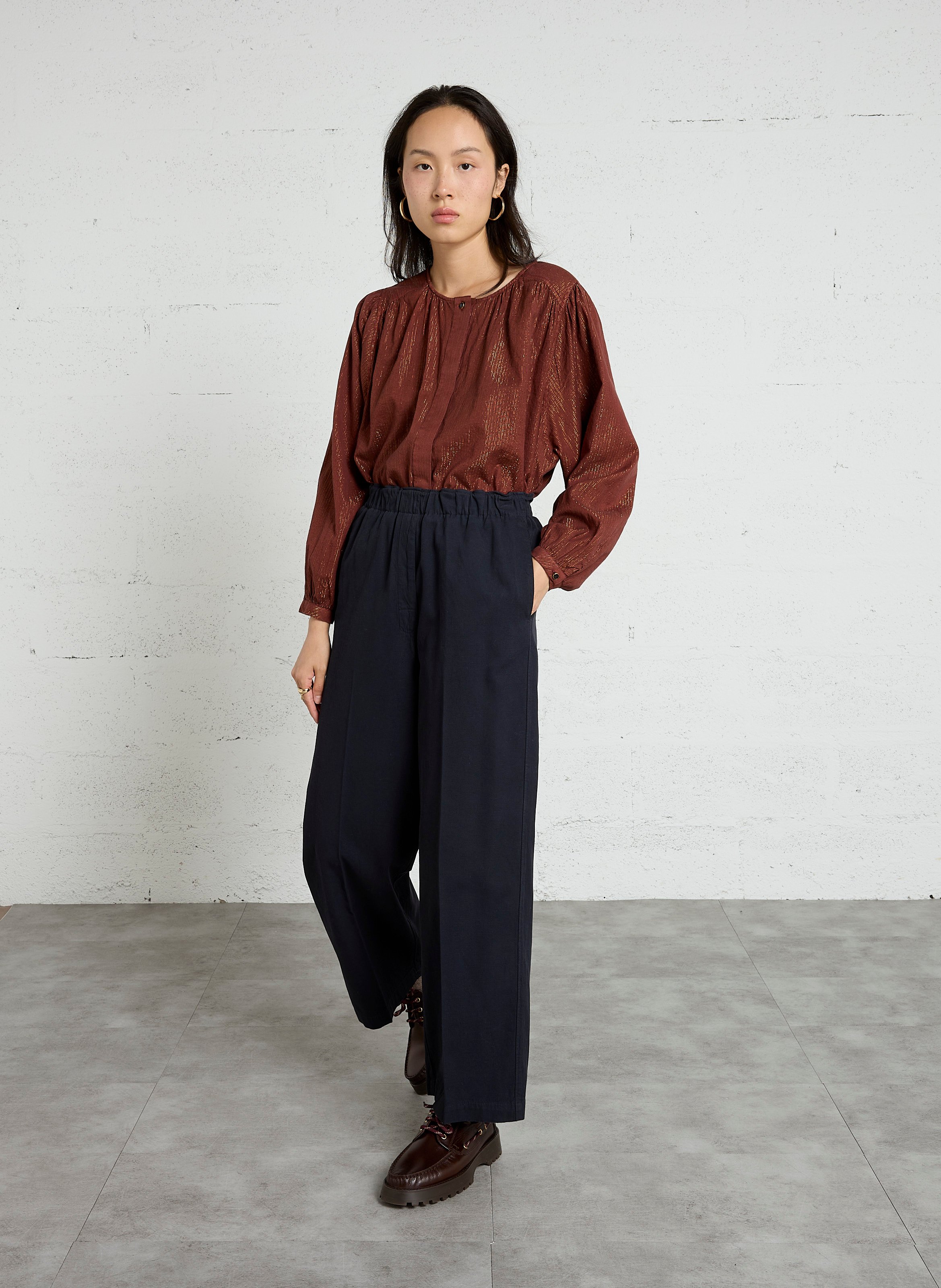 Wide-leg trousers in cotton and wool POMANDERE Blue
