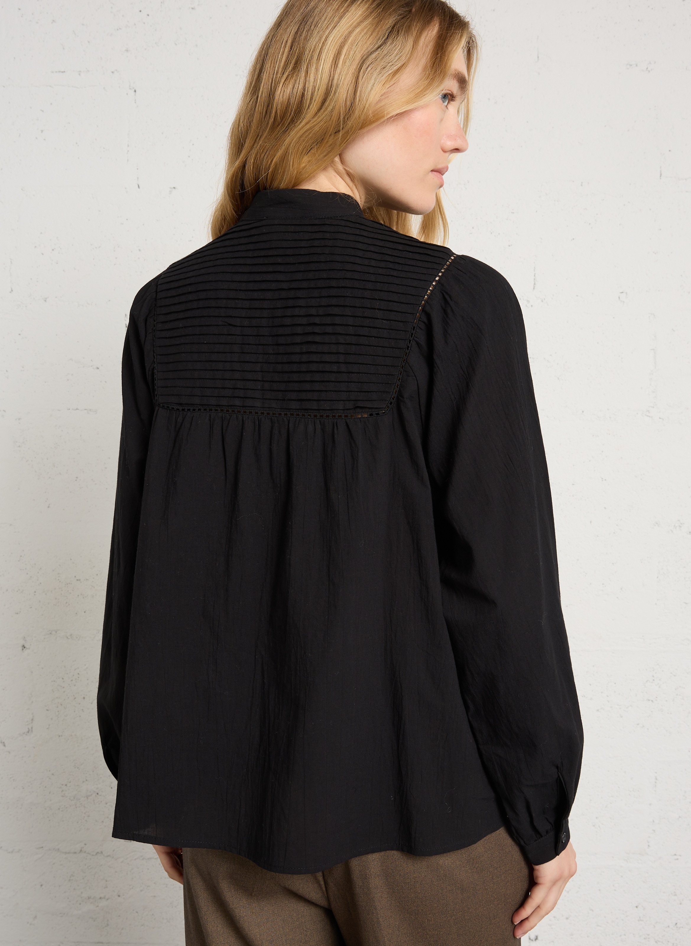 Katoenen blouse met ronde hals THE KORNER Zwart
