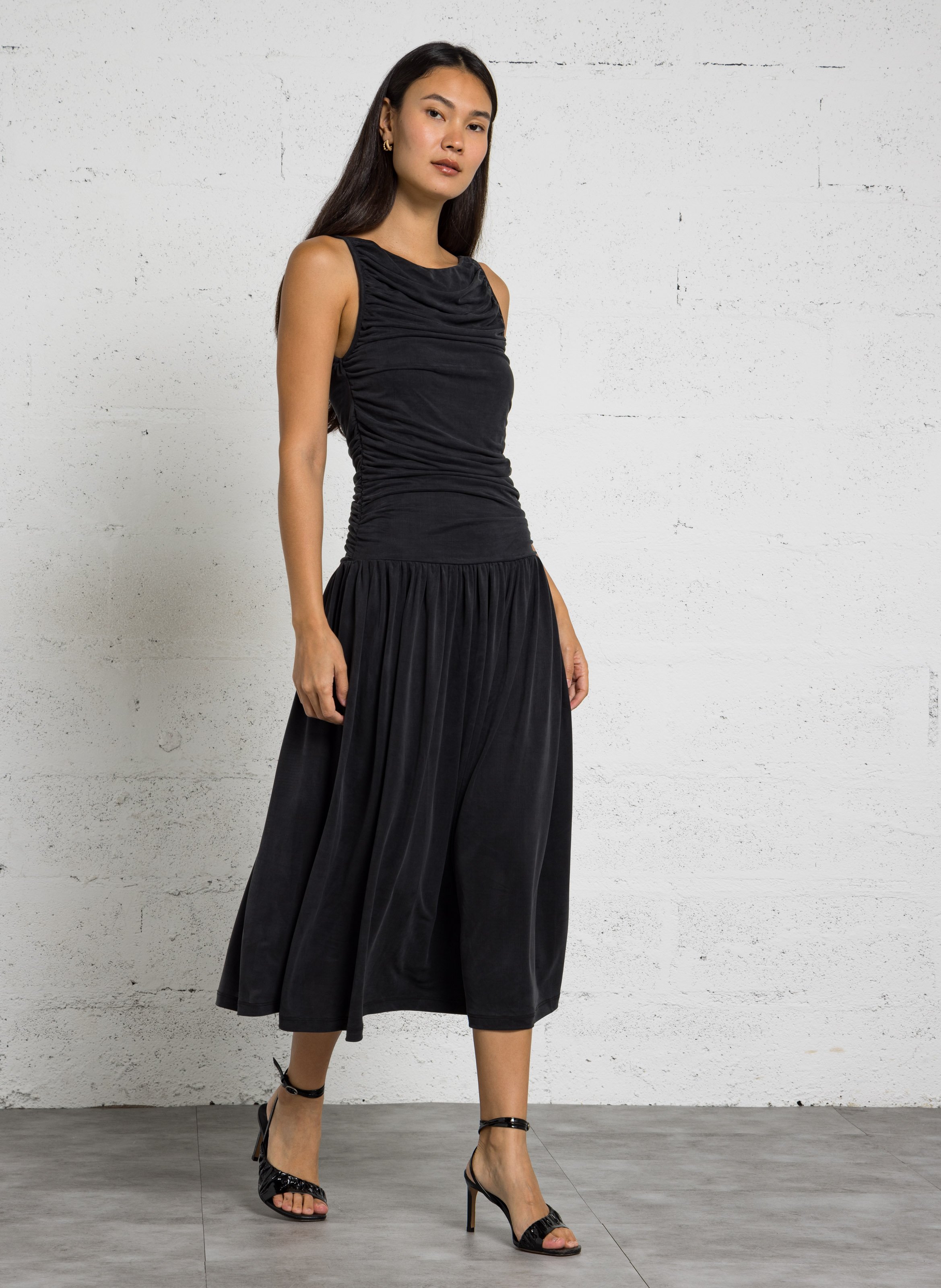 Robe sans manches plissée unie IKKS Noir