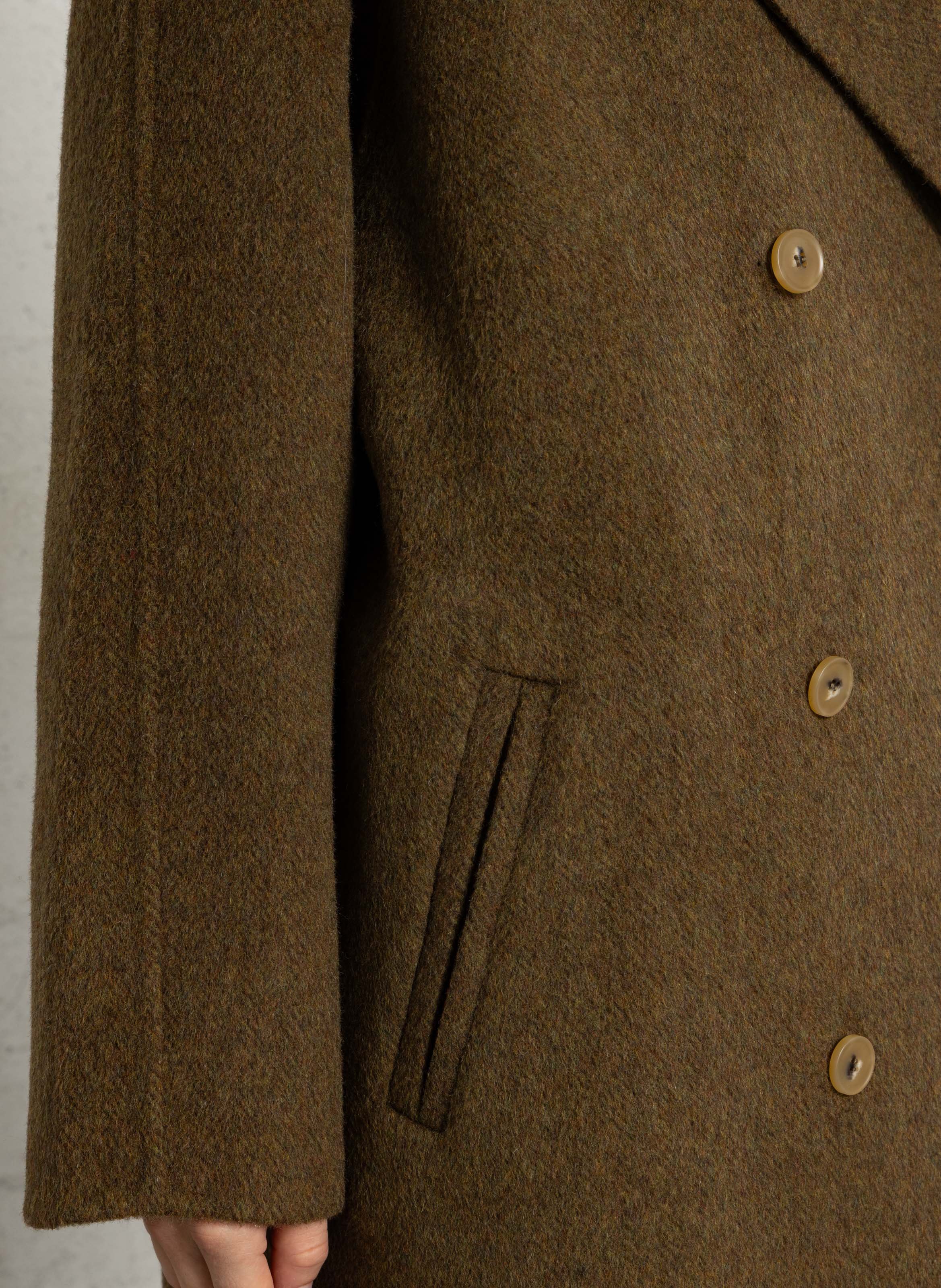 Langer, weiter Mantel aus unifarbenem Wollmischgewebe SEE U SOON Khaki