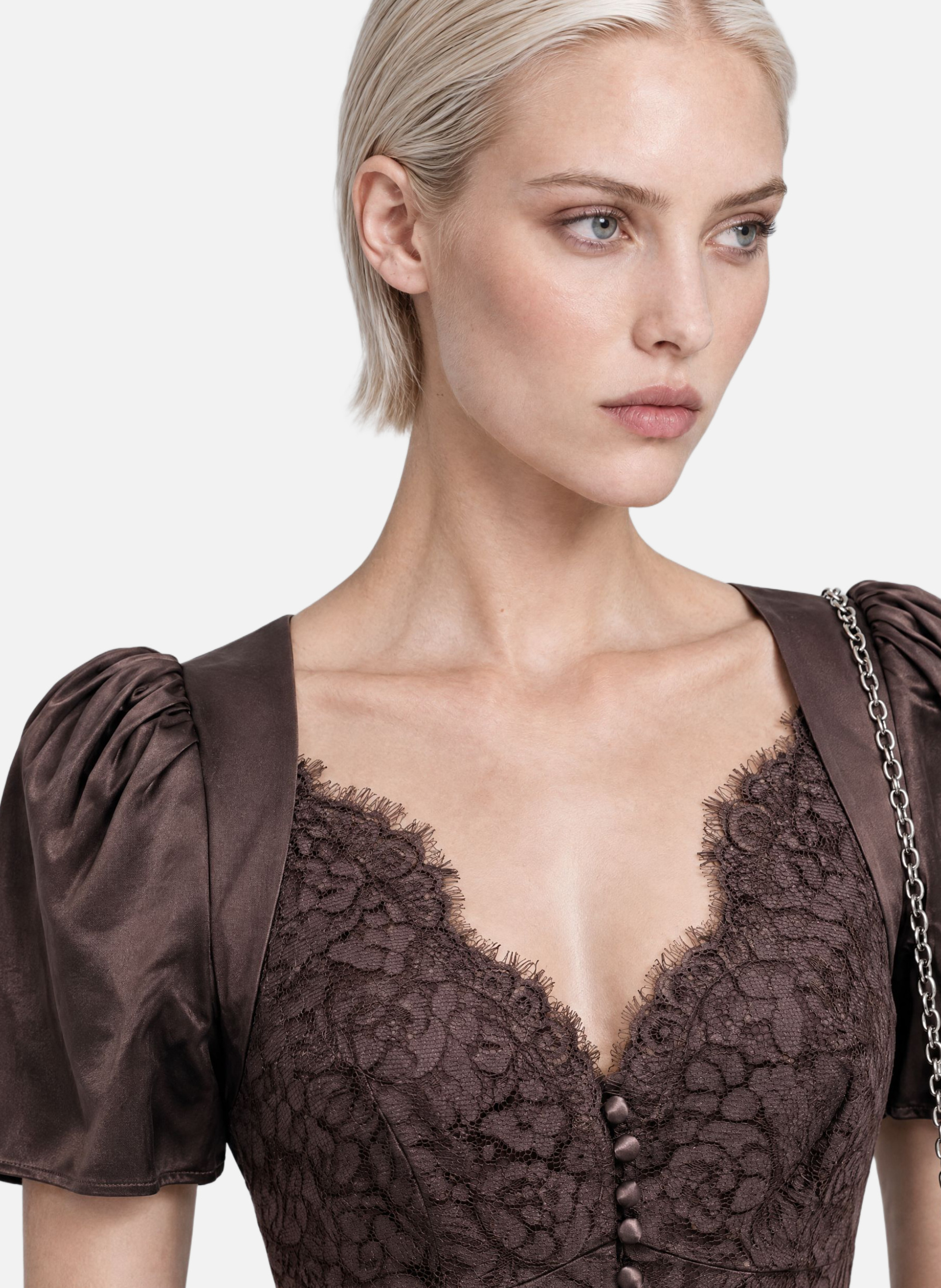 Long dress with brown lace THE KOOPLES Brown