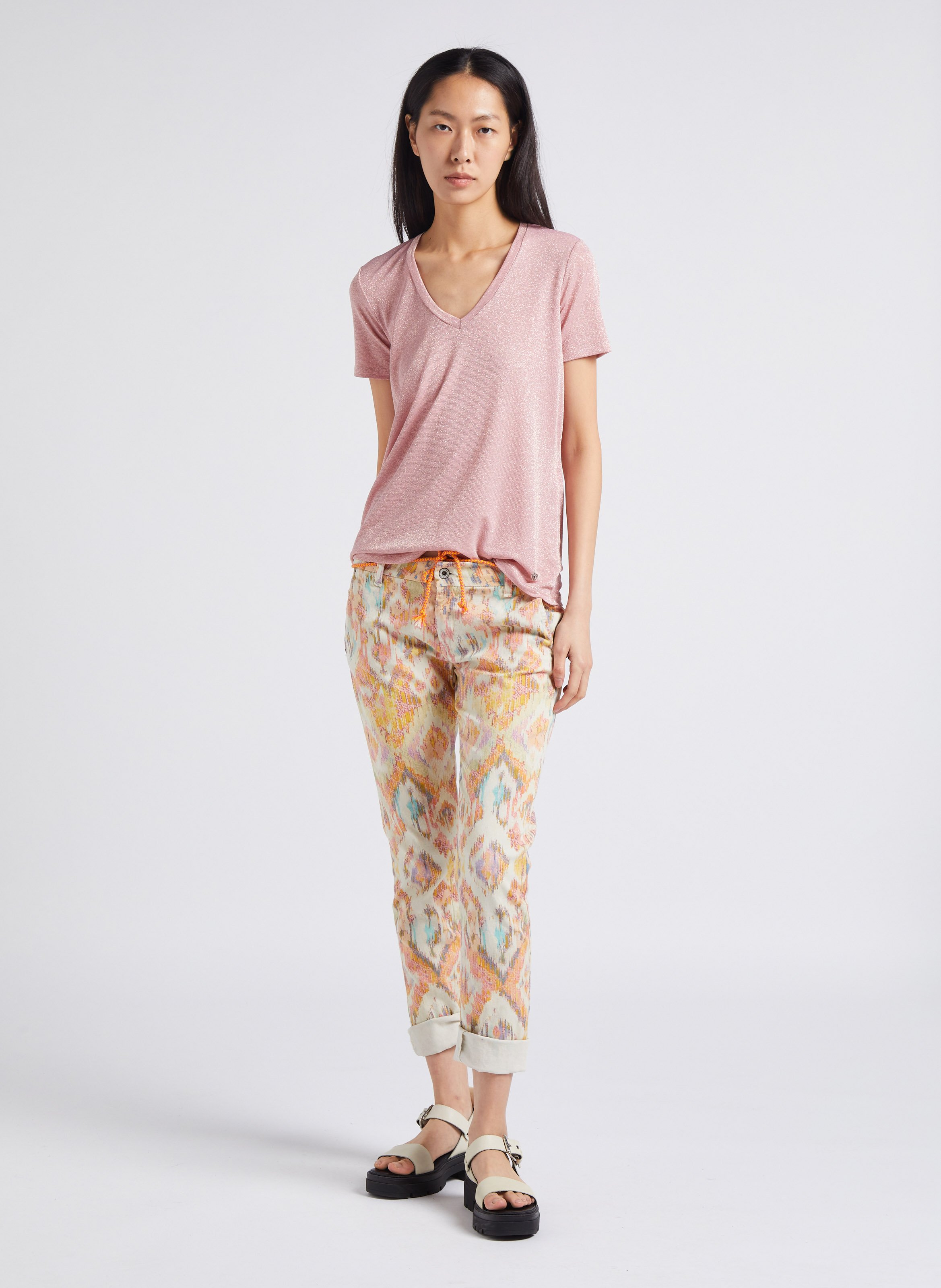 Low-rise cotton-blend pants PLEASE Beige