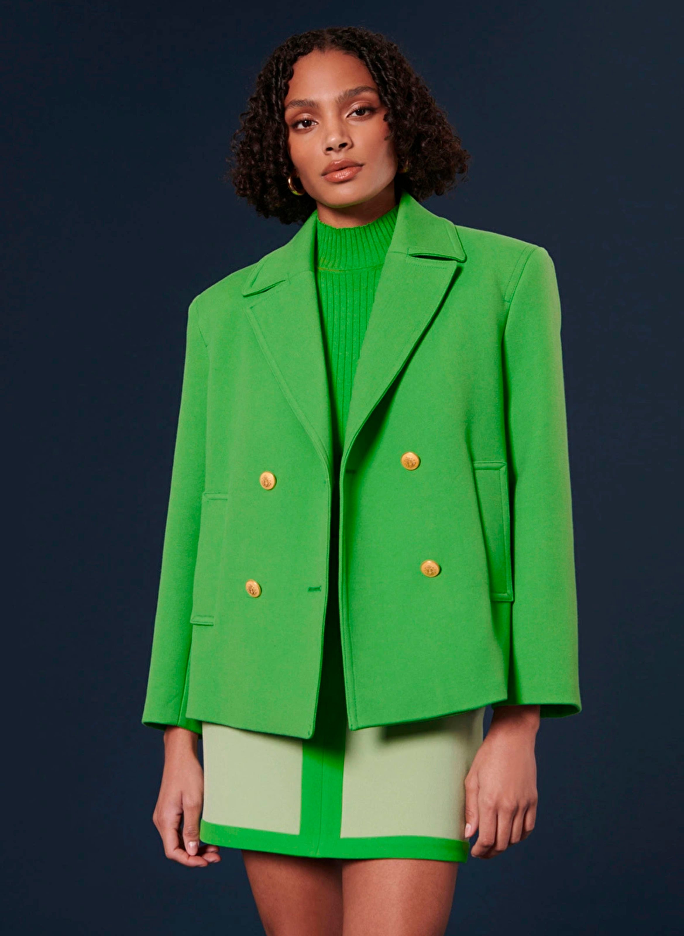 Manteau court col tailleur en double coton Vert