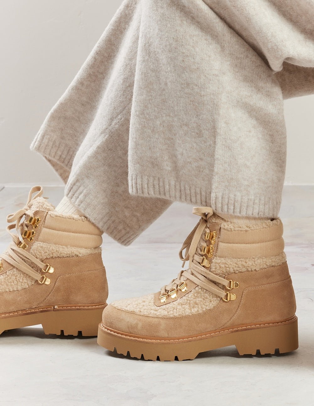 Lace-up suede fur-lined ankle boots ODAJE EX. M.MOUSTACHE Beige