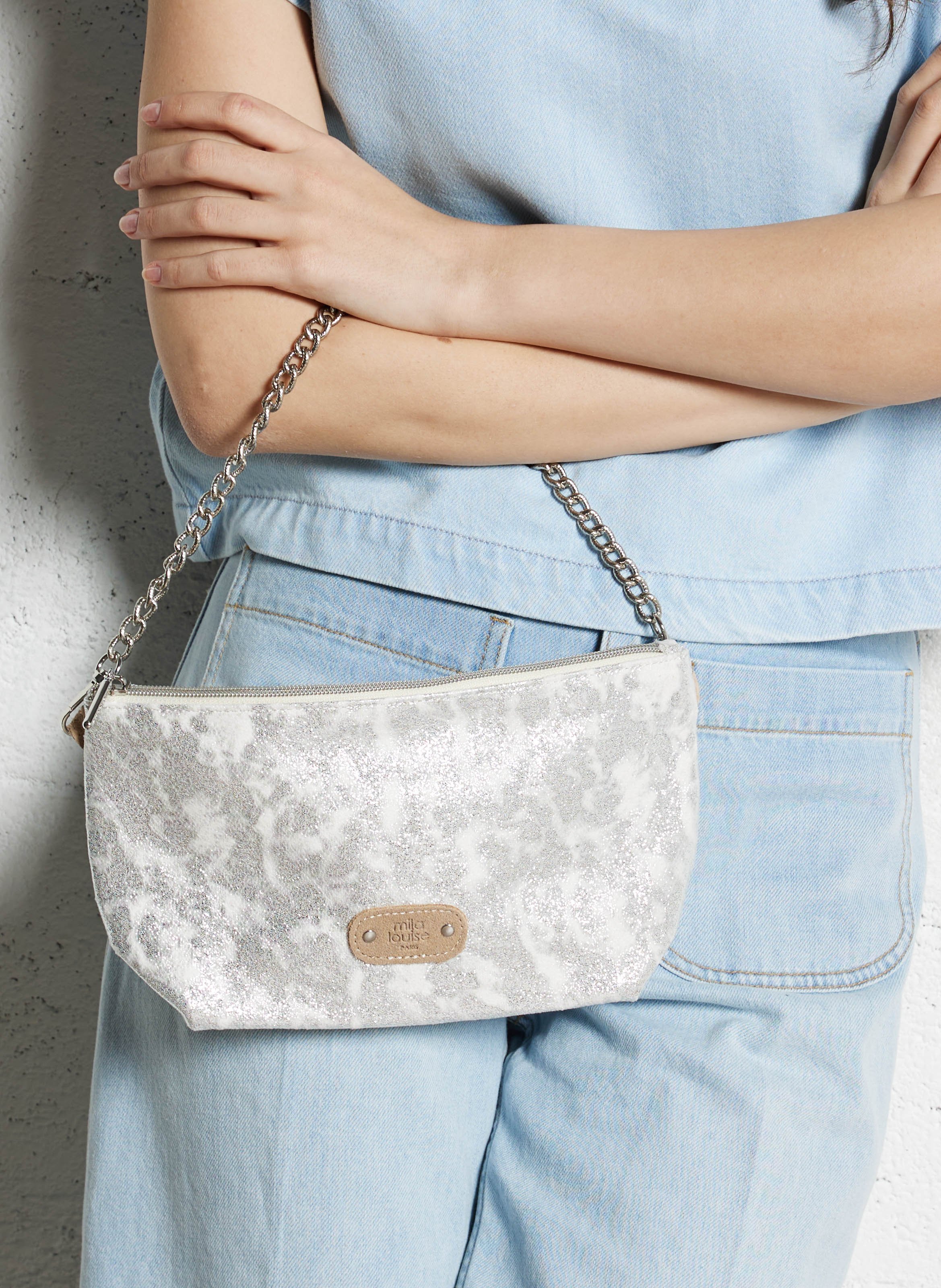 Umhängetasche Metallic-Clutch MILA LOUISE Silber