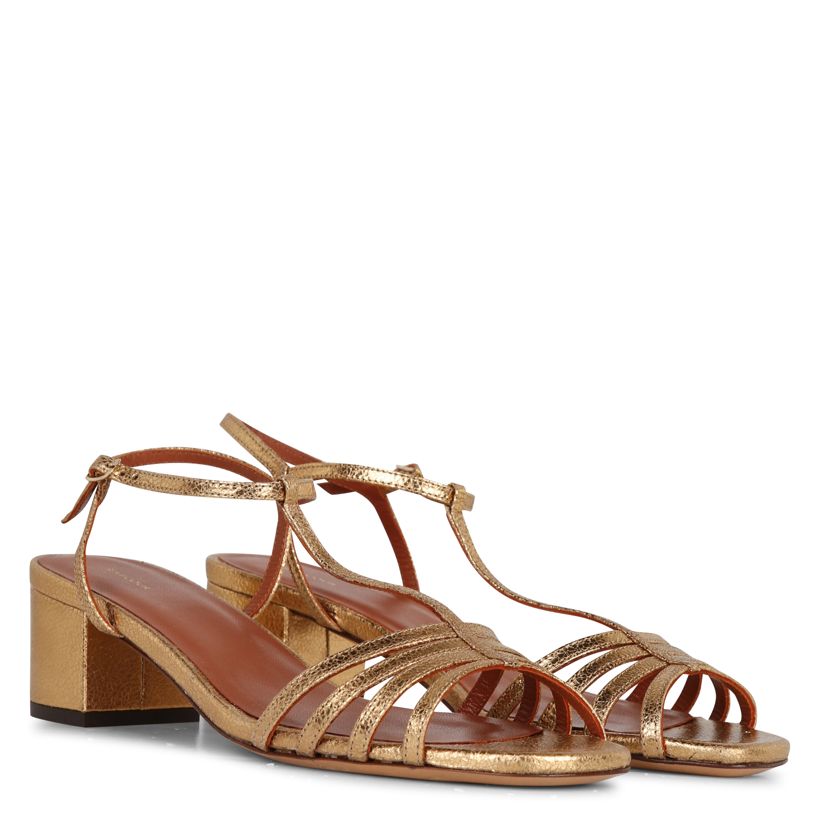 Sandales à talon en cuir métallisé RIVECOUR Doré