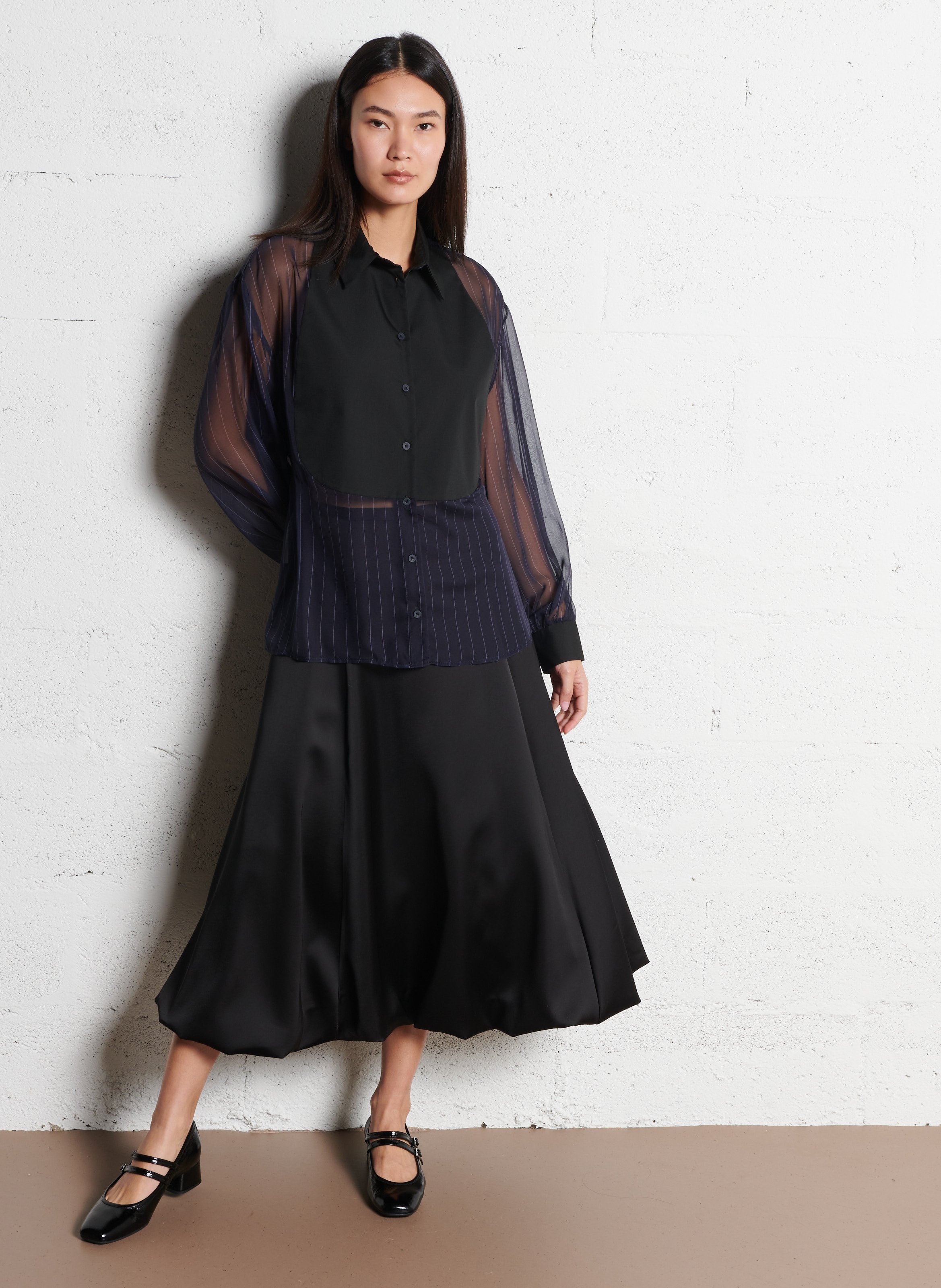 Jupe midi ample satinée IMPERIAL Noir