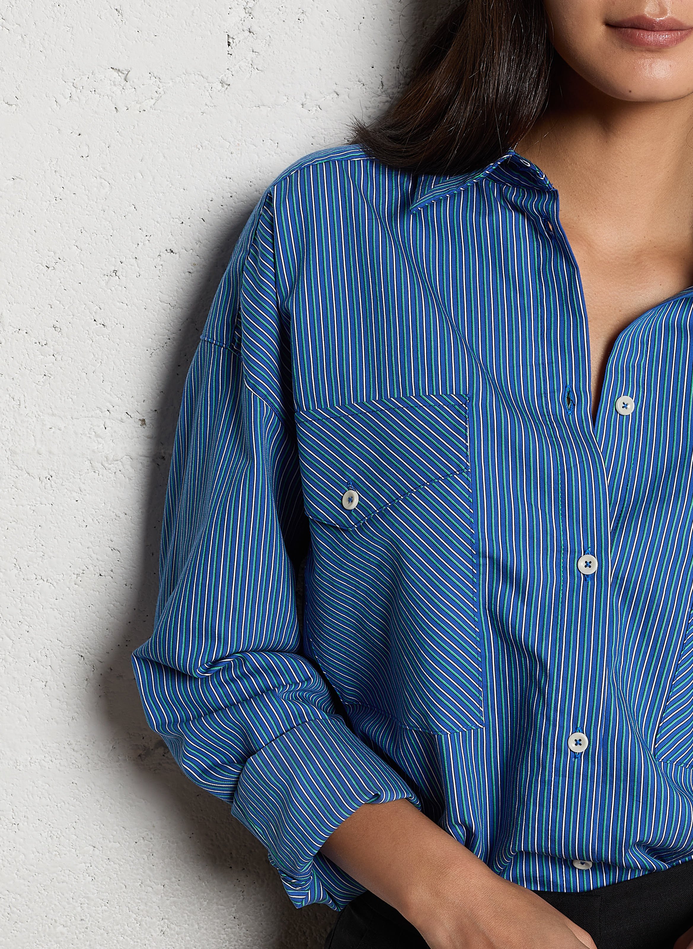 Oversized gestreepte katoenen blouse BELLEPIECE Blauw