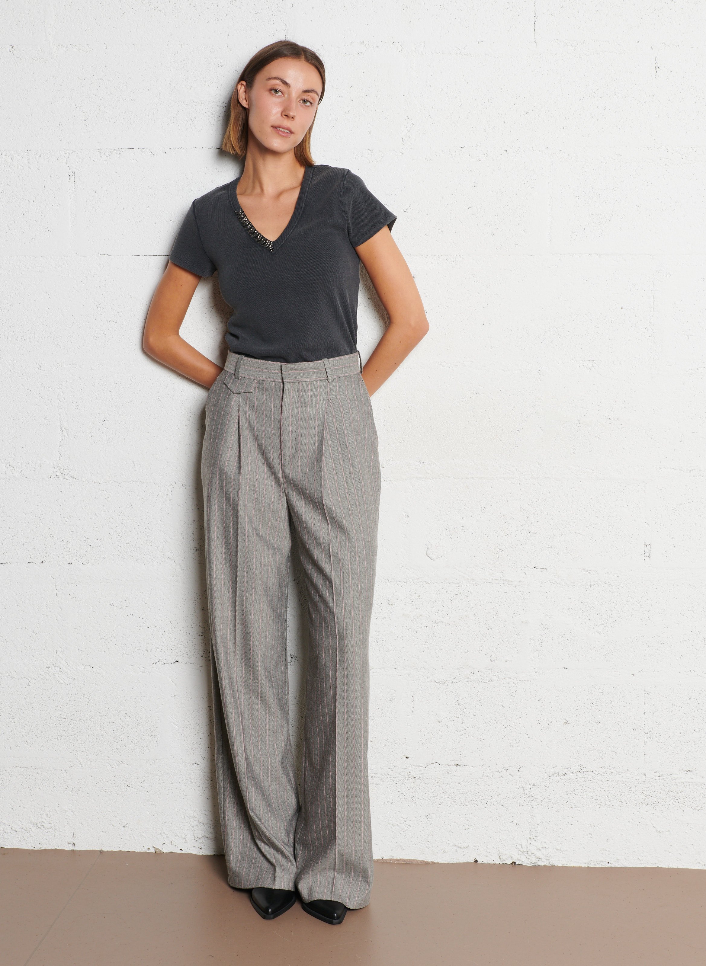 Katoenen T-shirt met V-hals IKKS Grijs