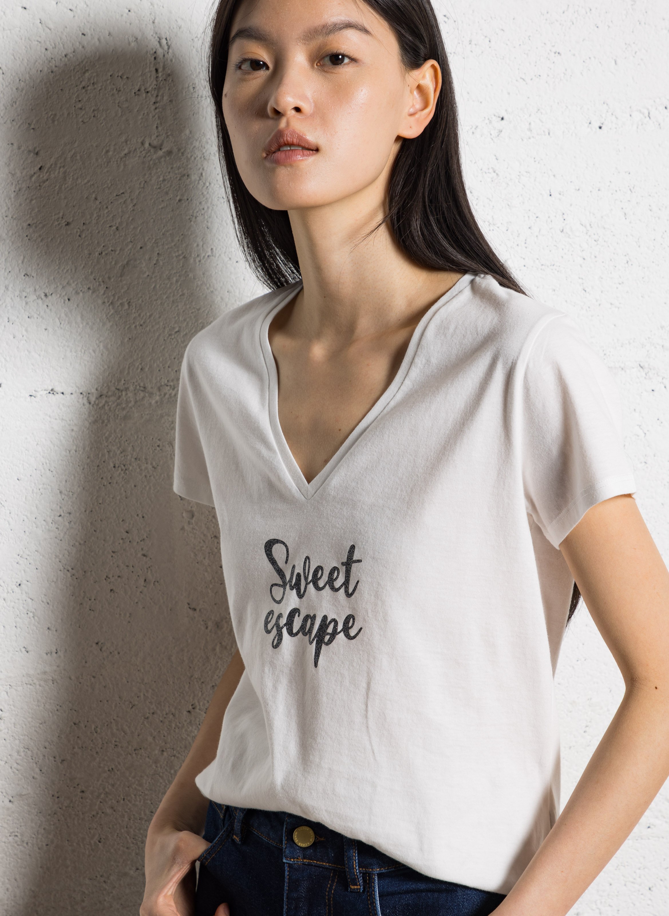 Tee-shirt droit en coton sérigraphié I CODE Blanc