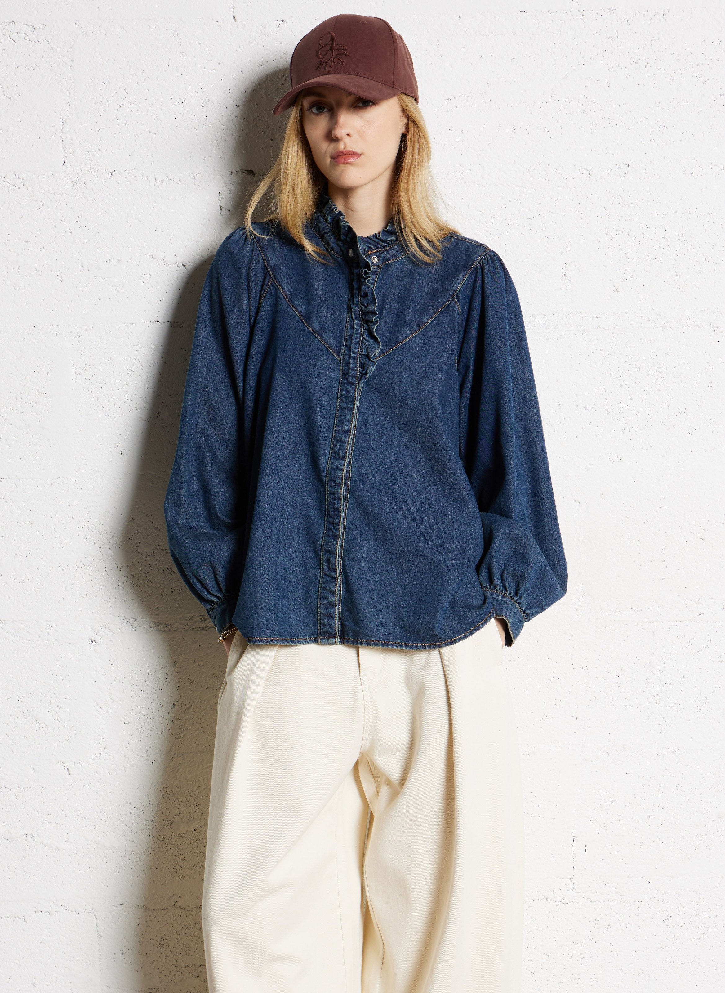 Blouse boutonnée en denim brut SUNCOO Bleu