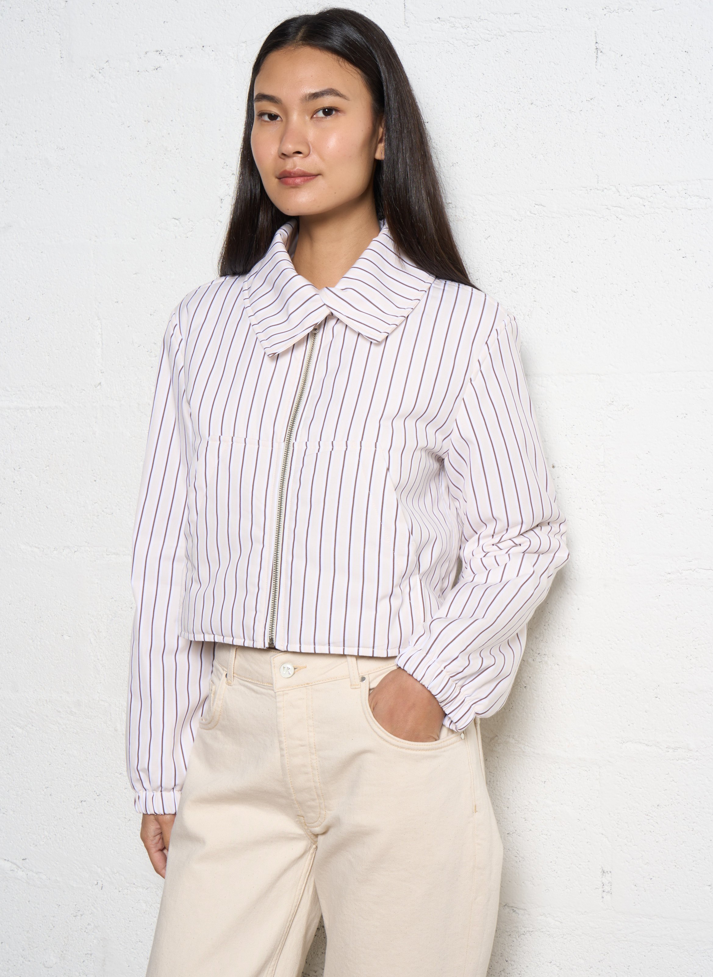Asymmetric Striped Collar Jacket MARGAUX LONNBERG Multicolored