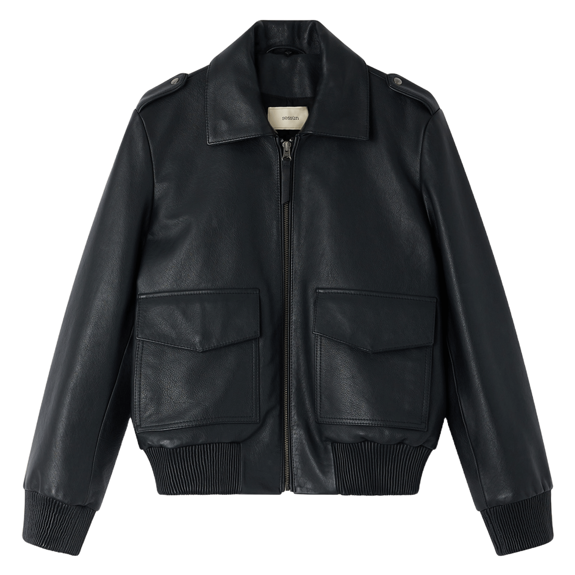 Blouson court ajusté en cuir SESSUN Noir