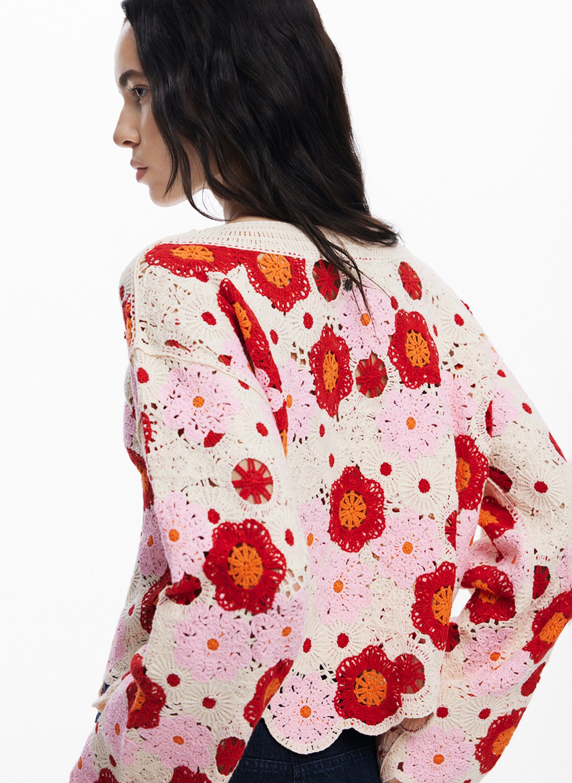 Top col bateau en crochet DESIGUAL Blanc