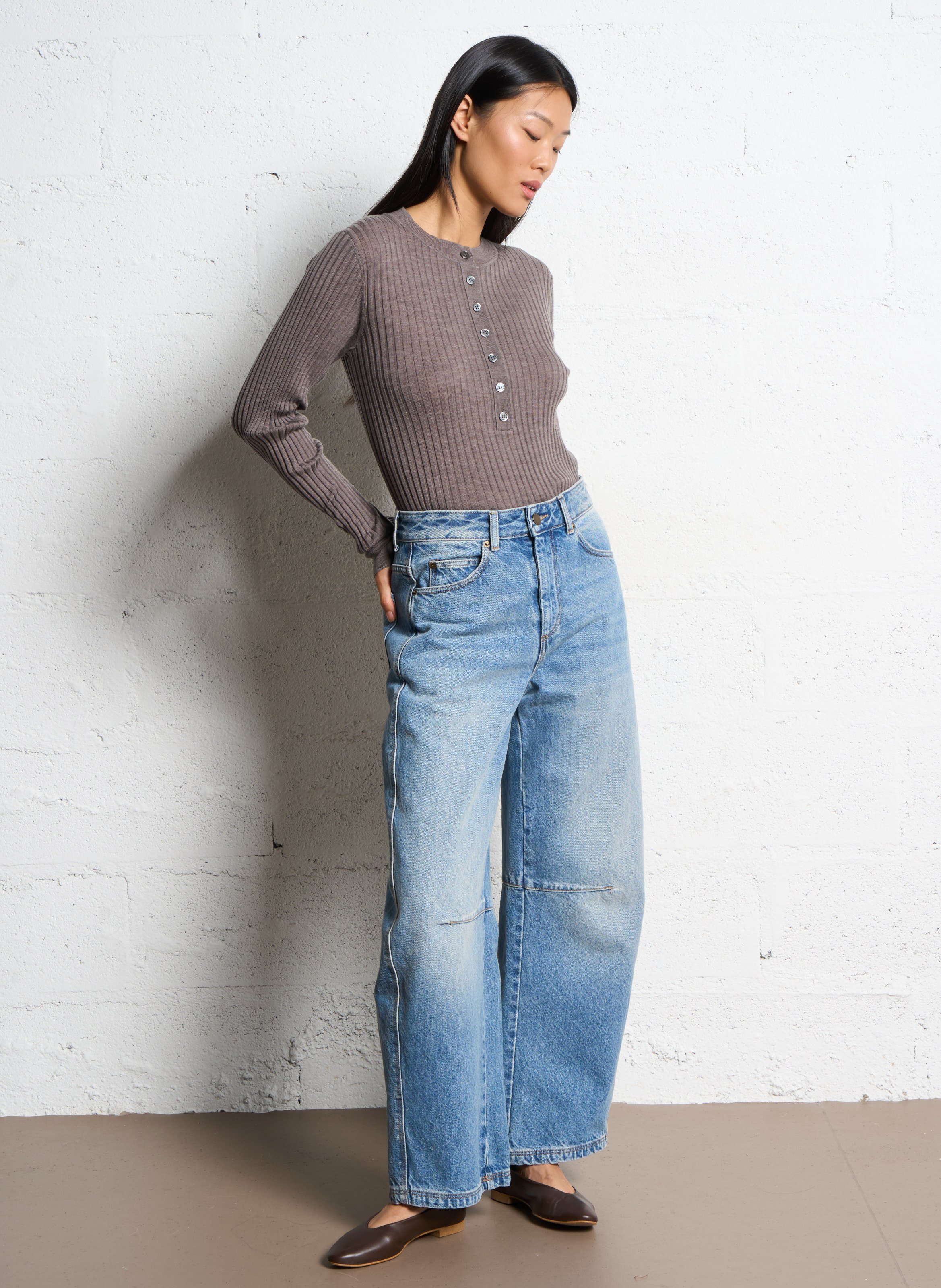 Pull col rond en laine  SOEUR Marron