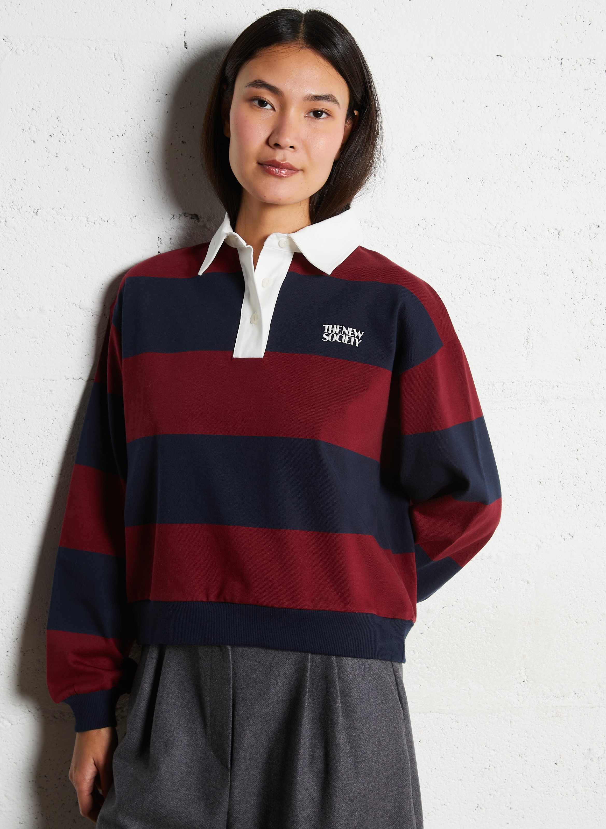 Katoenen top met polokraagje THE NEW SOCIETY Blauw