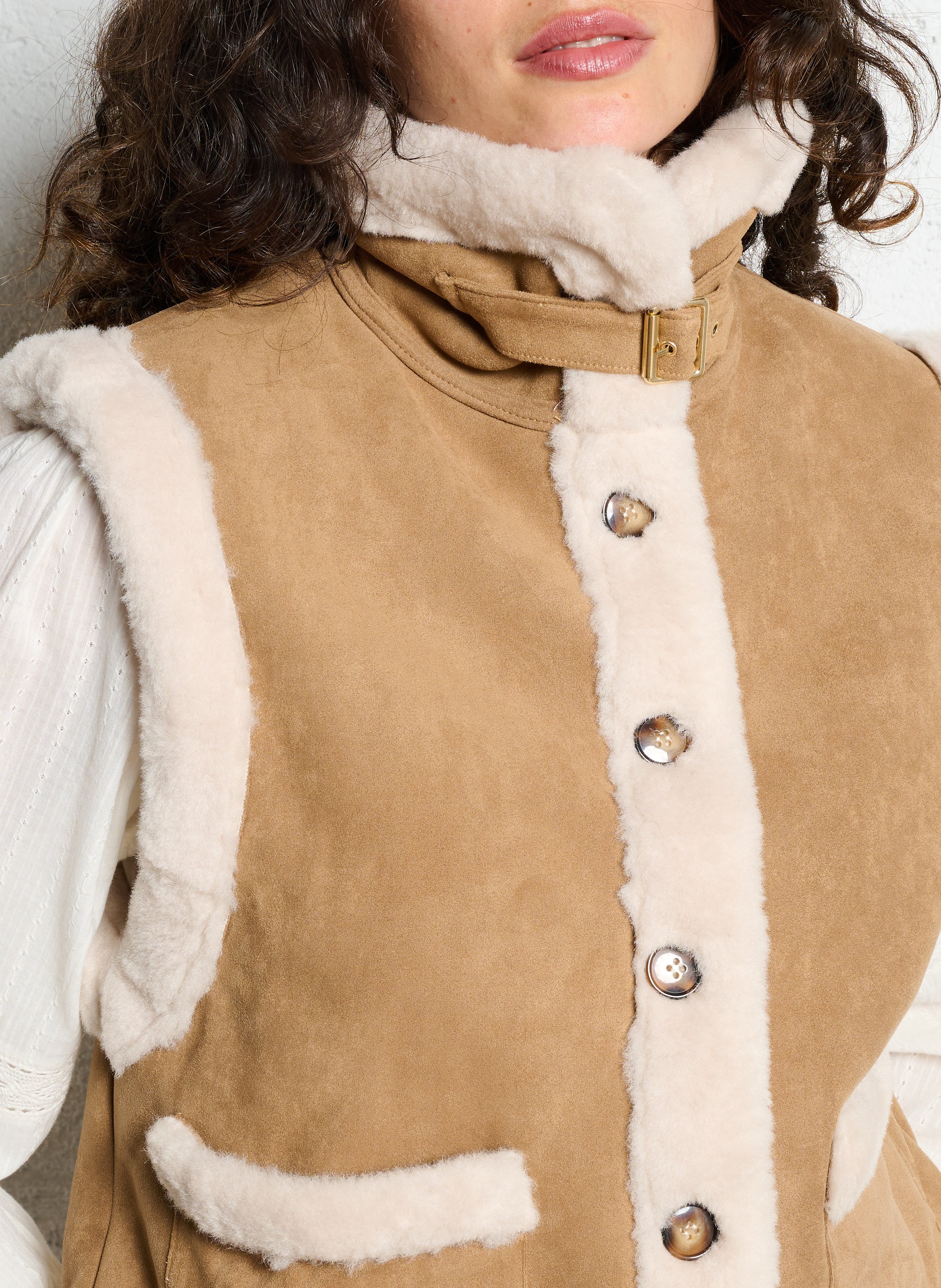 Veste droite col montant bi-matière LA PETITE ETOILE Marron