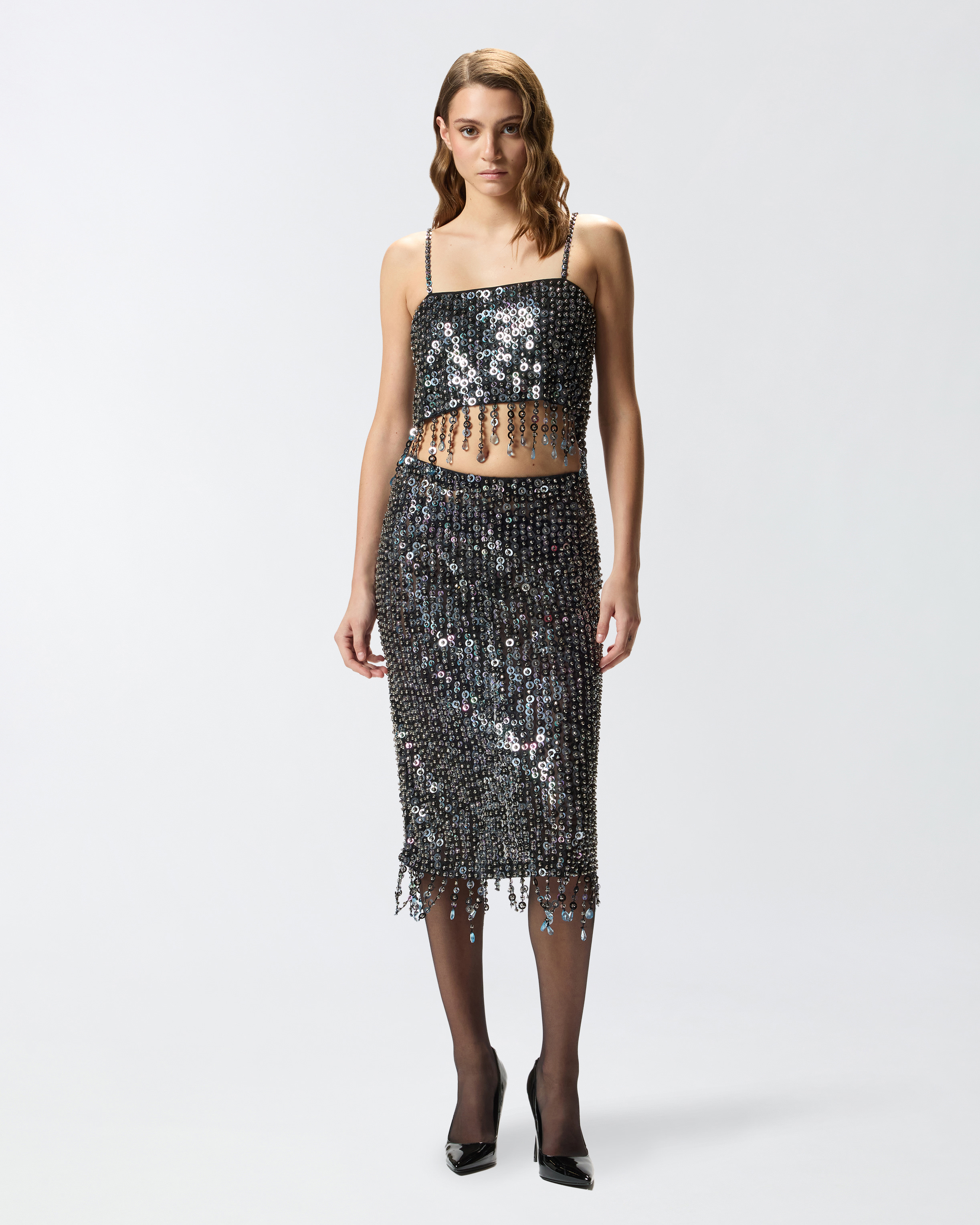 Midi skirt with sequins and crystals PINKO Multicolored