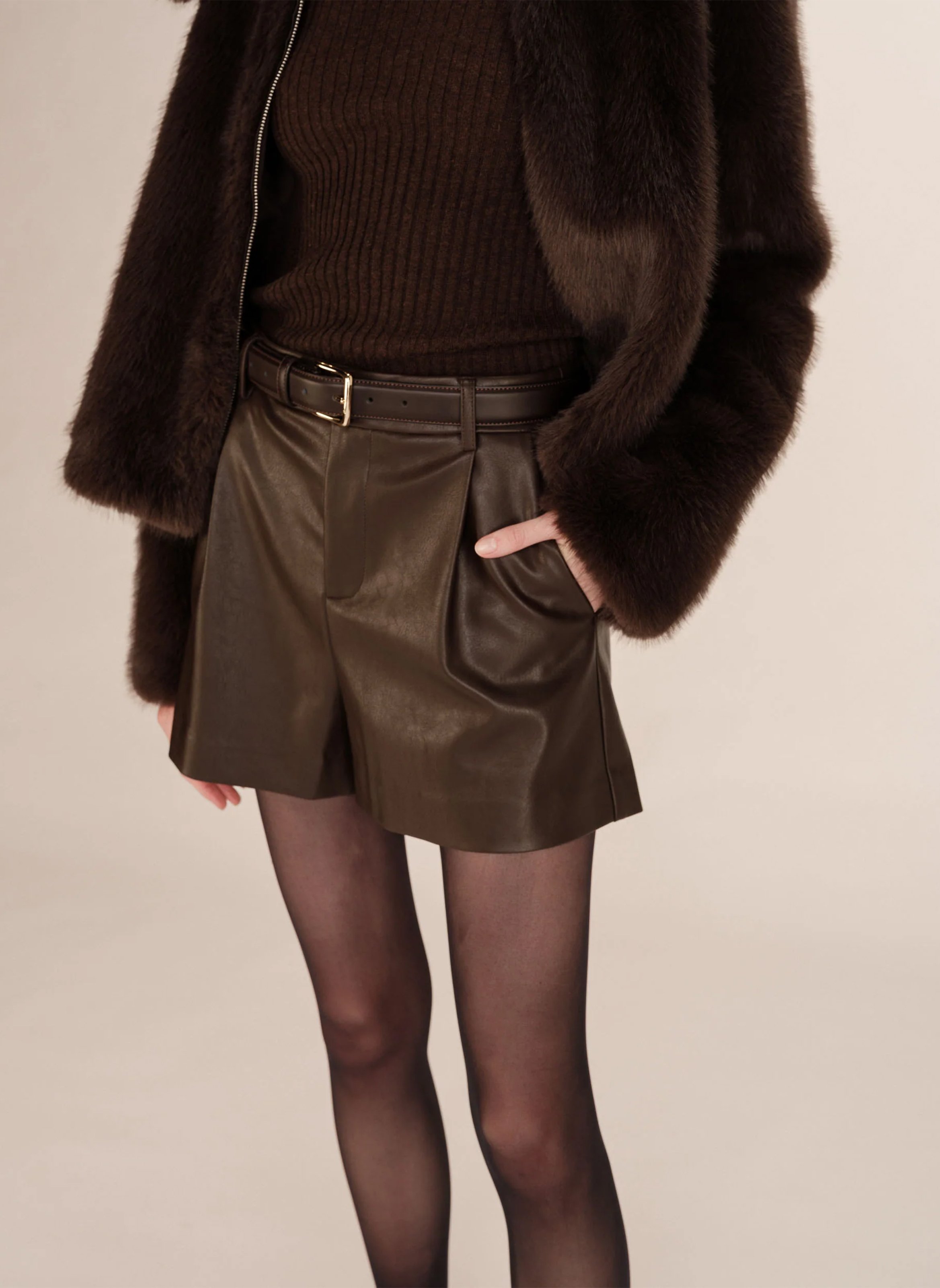 Short droit effet cuir GRACE ET MILA Marron