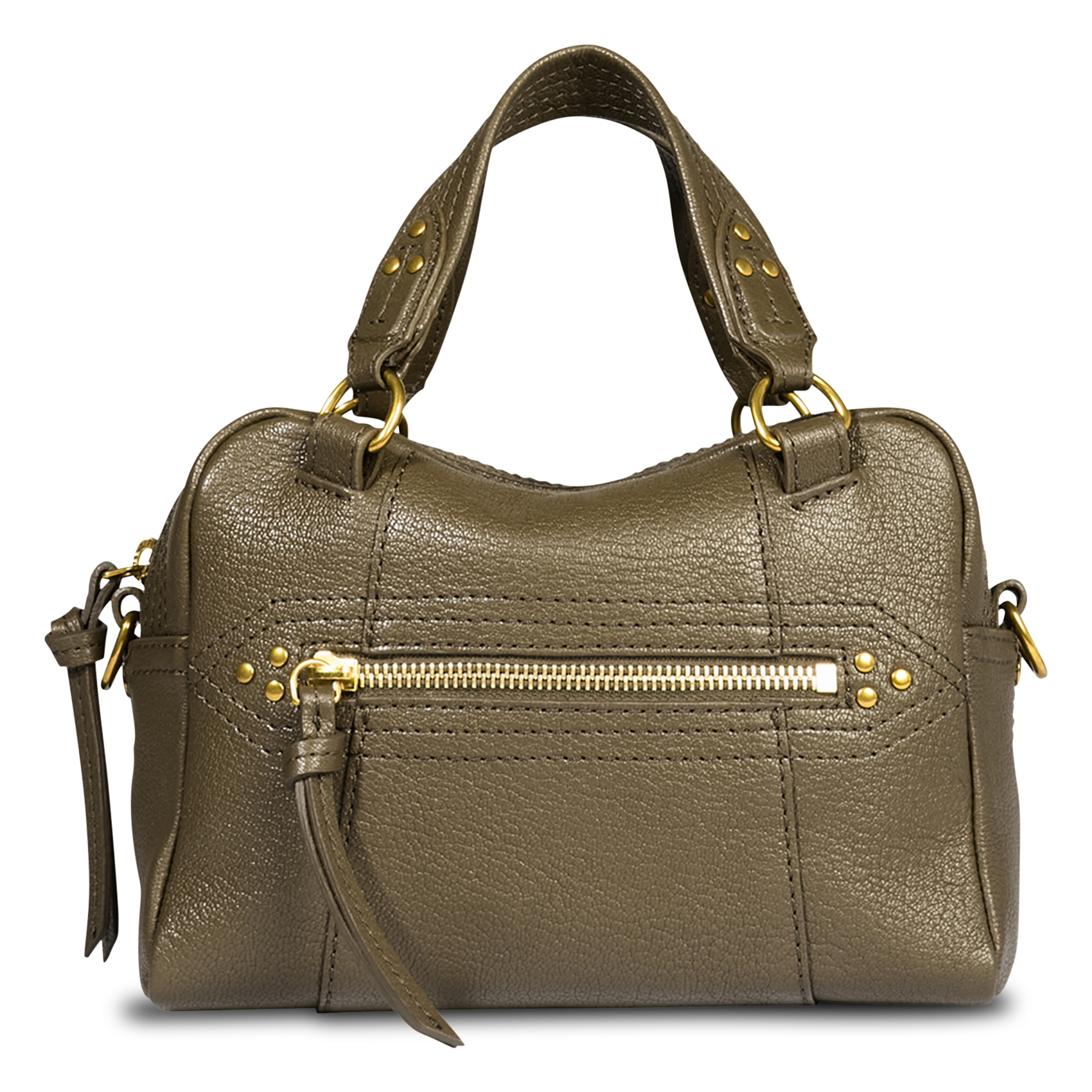 Zippered leather bowling bag JEROME DREYFUSS Khaki
