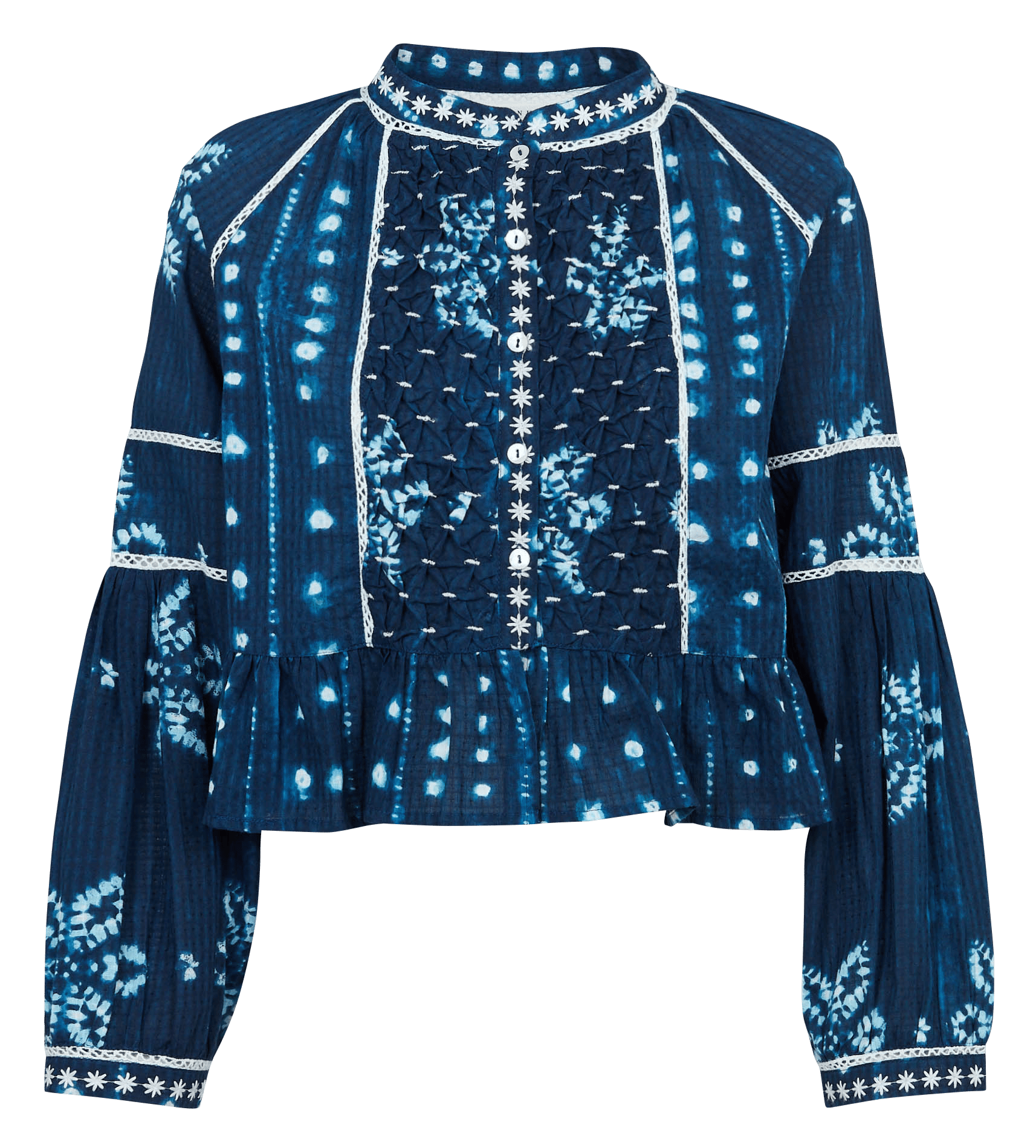 Bestickte Bluse mit Muster und Volants MAISON HOTEL Blau