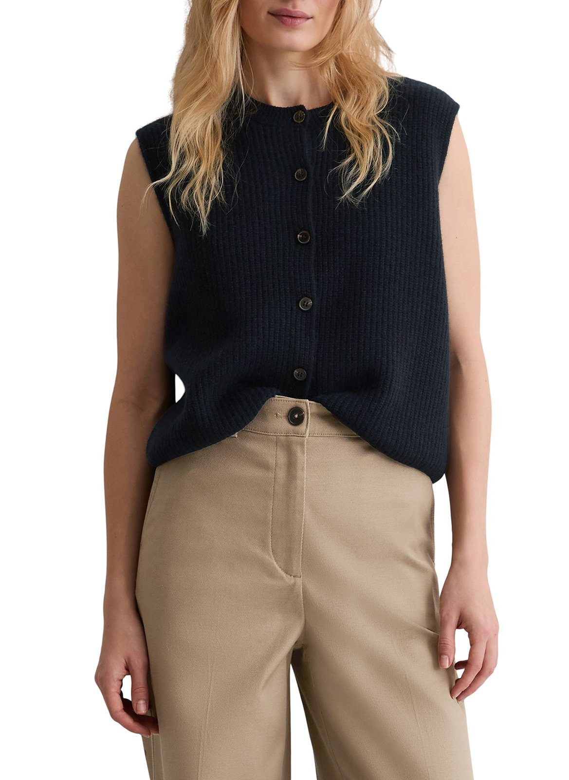 Round-neck mixed-knit cardigan MARC O'POLO Blue