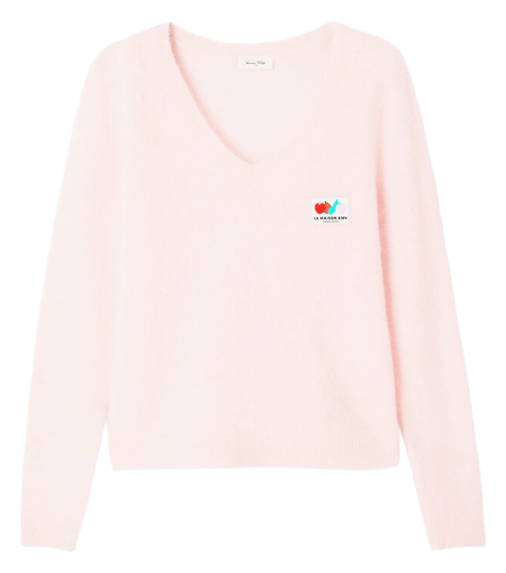 Pull col V ajusté uni en laine mélangée AMERICAN VINTAGE Rose