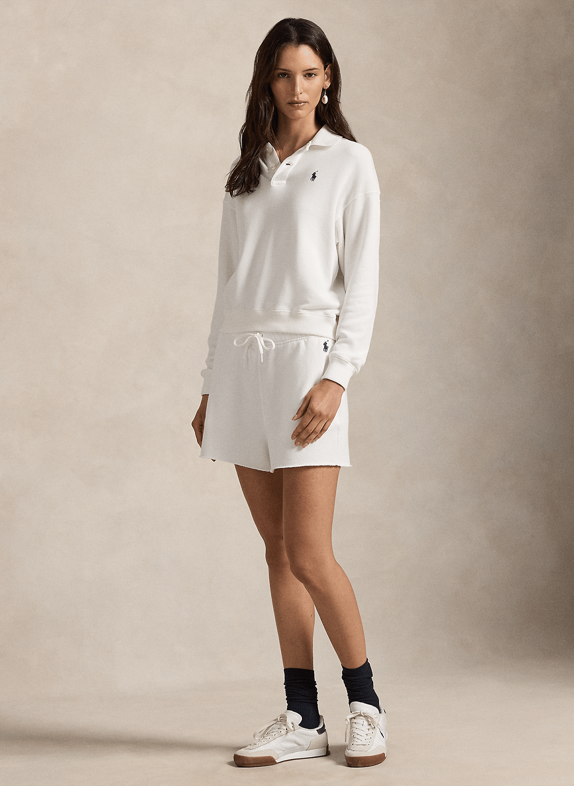 Pantalón corto recto de mezcla de algodón bordado POLO RALPH LAUREN Blanco