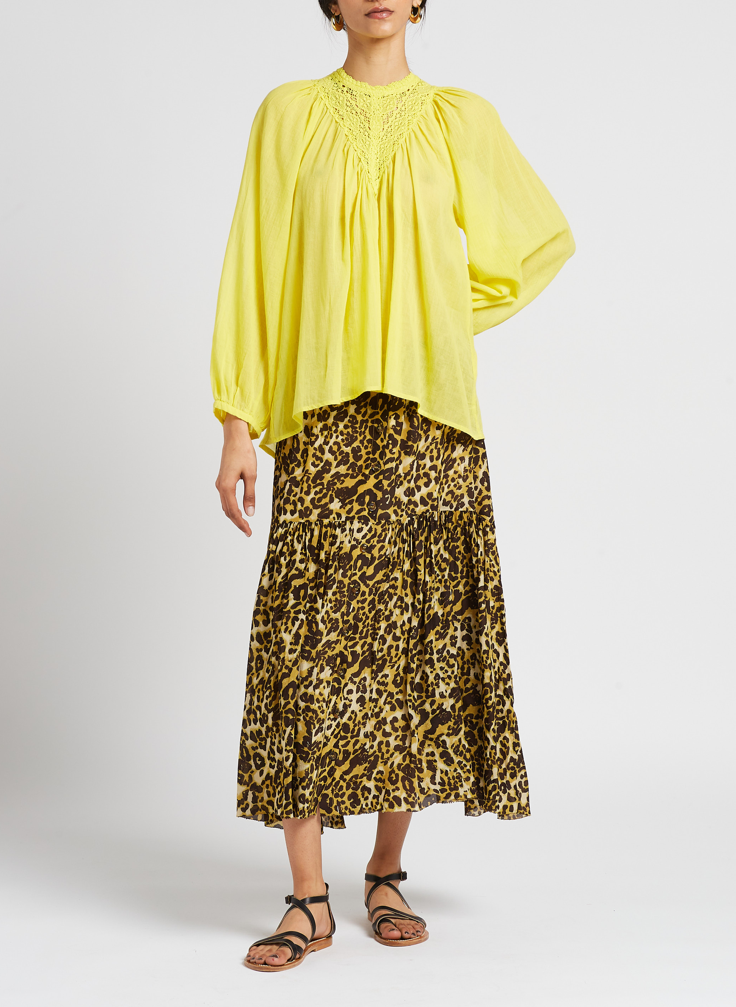 Langer, ausgestellter Rock mit Print SWILDENS Weiss