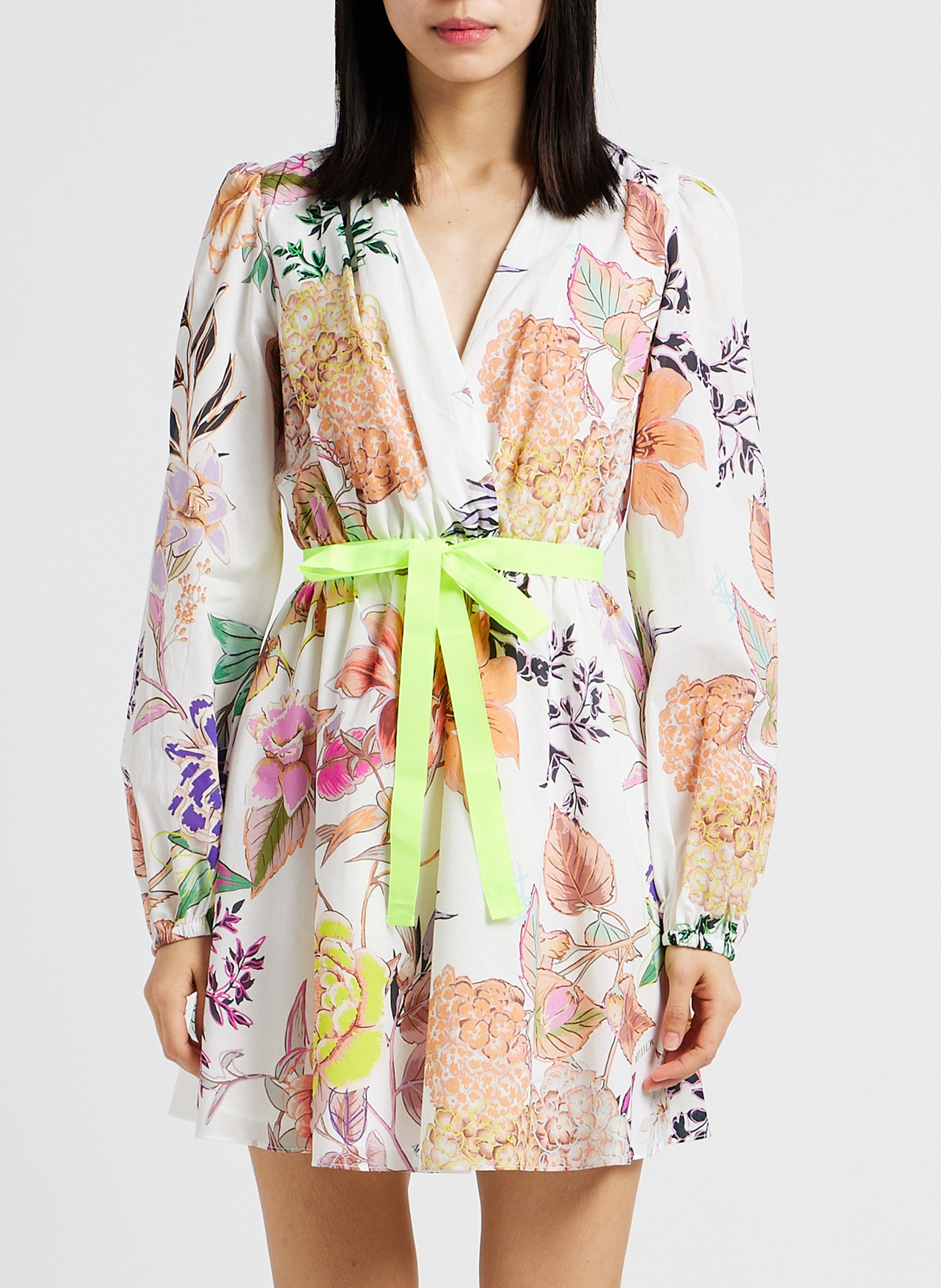 Short printed cotton V-neck dress TWINSET Multicolored