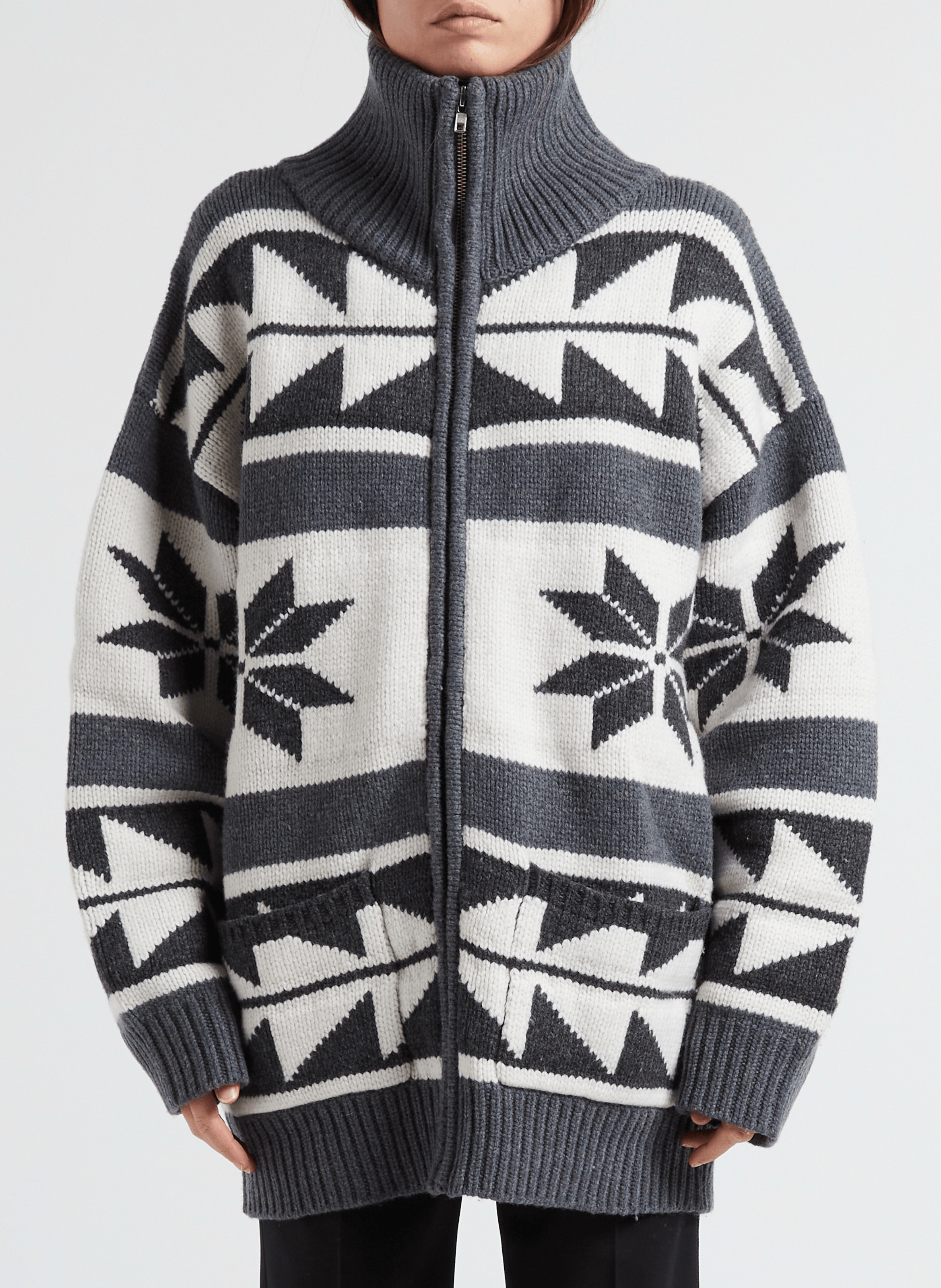 Printed high-neck wool cardigan MARGAUX LONNBERG Grey