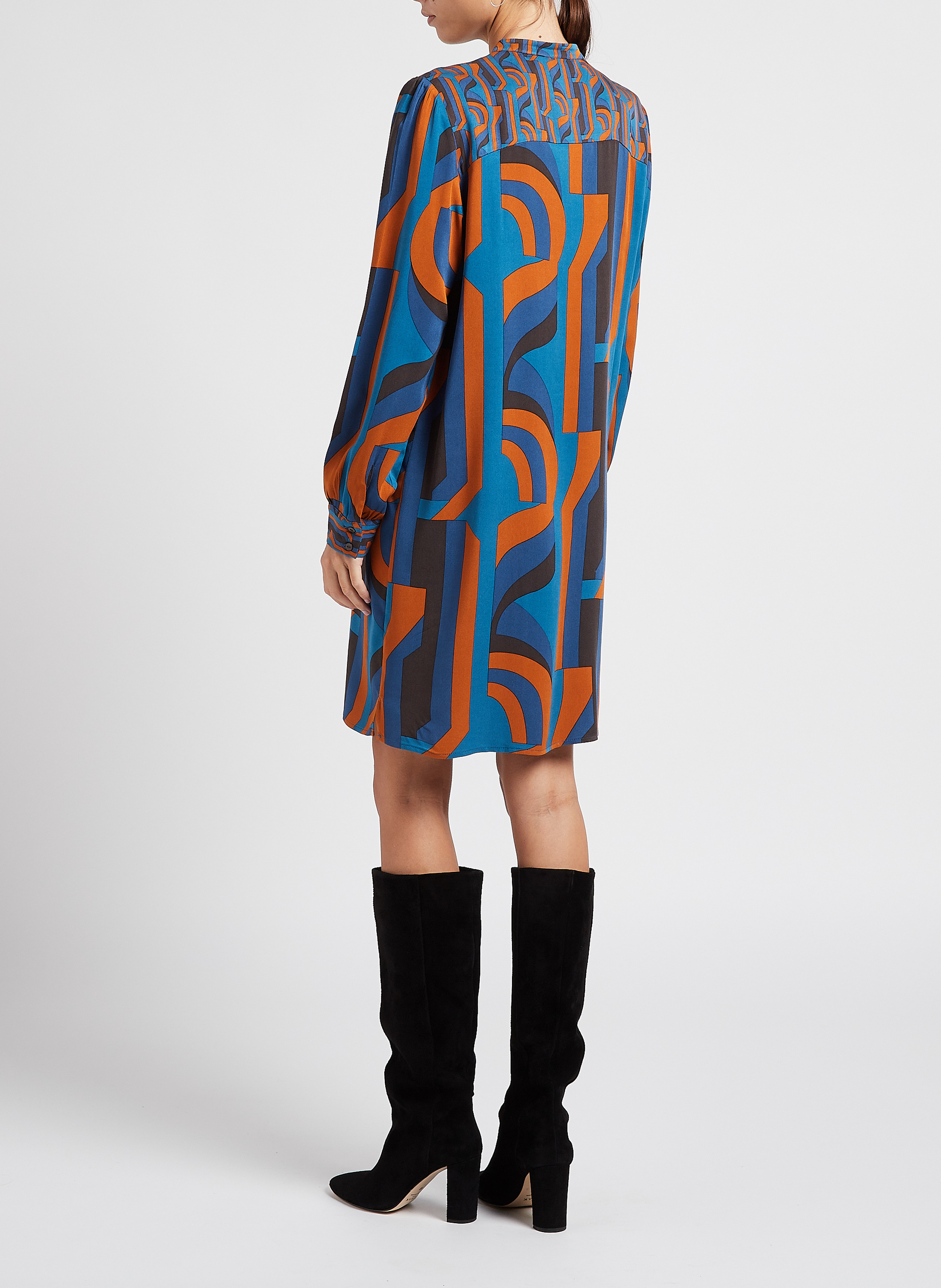 Robe courte droite col rond imprimé VILA Bleu