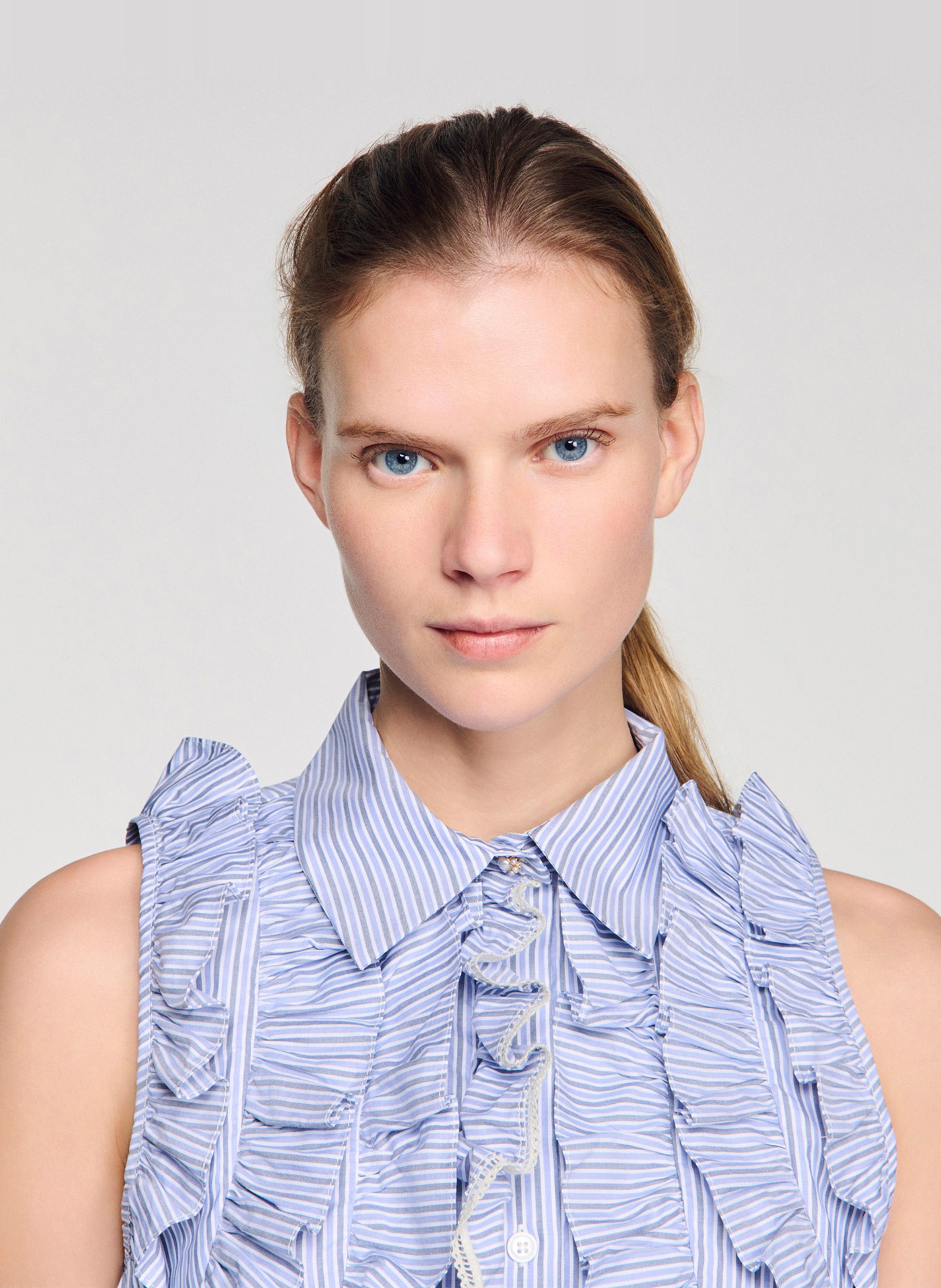 Chemise droite col classique en coton rayé SANDRO Bleu