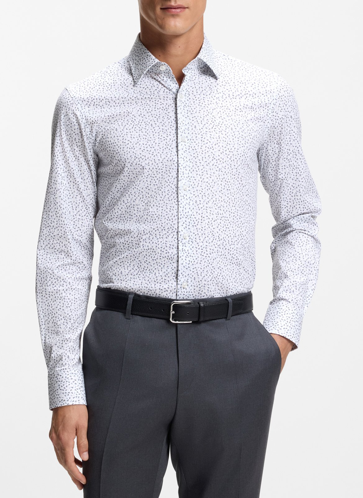 Straight classic collar shirt in printed blended cotton BOSS Blue