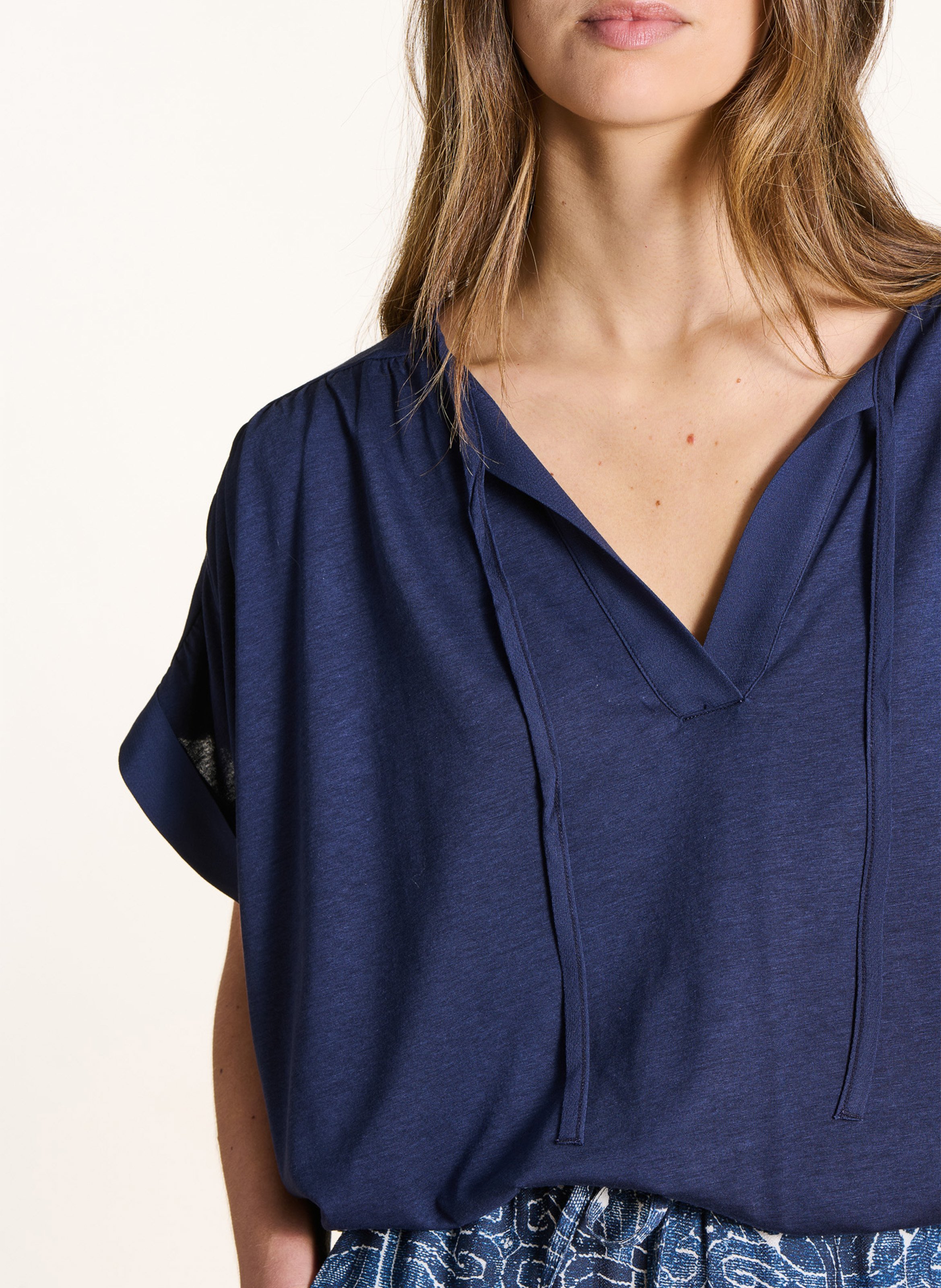 Oversized T-shirt met V-hals | Blauw LA FEE MARABOUTEE Dames