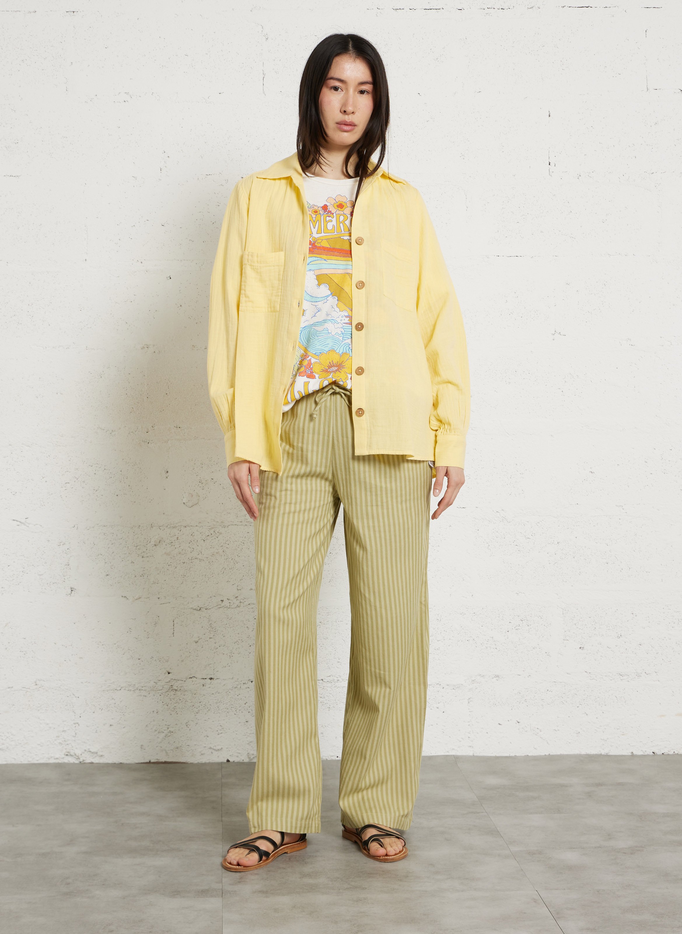 Cotton gauze shirt with classic collar BILLABONG Yellow