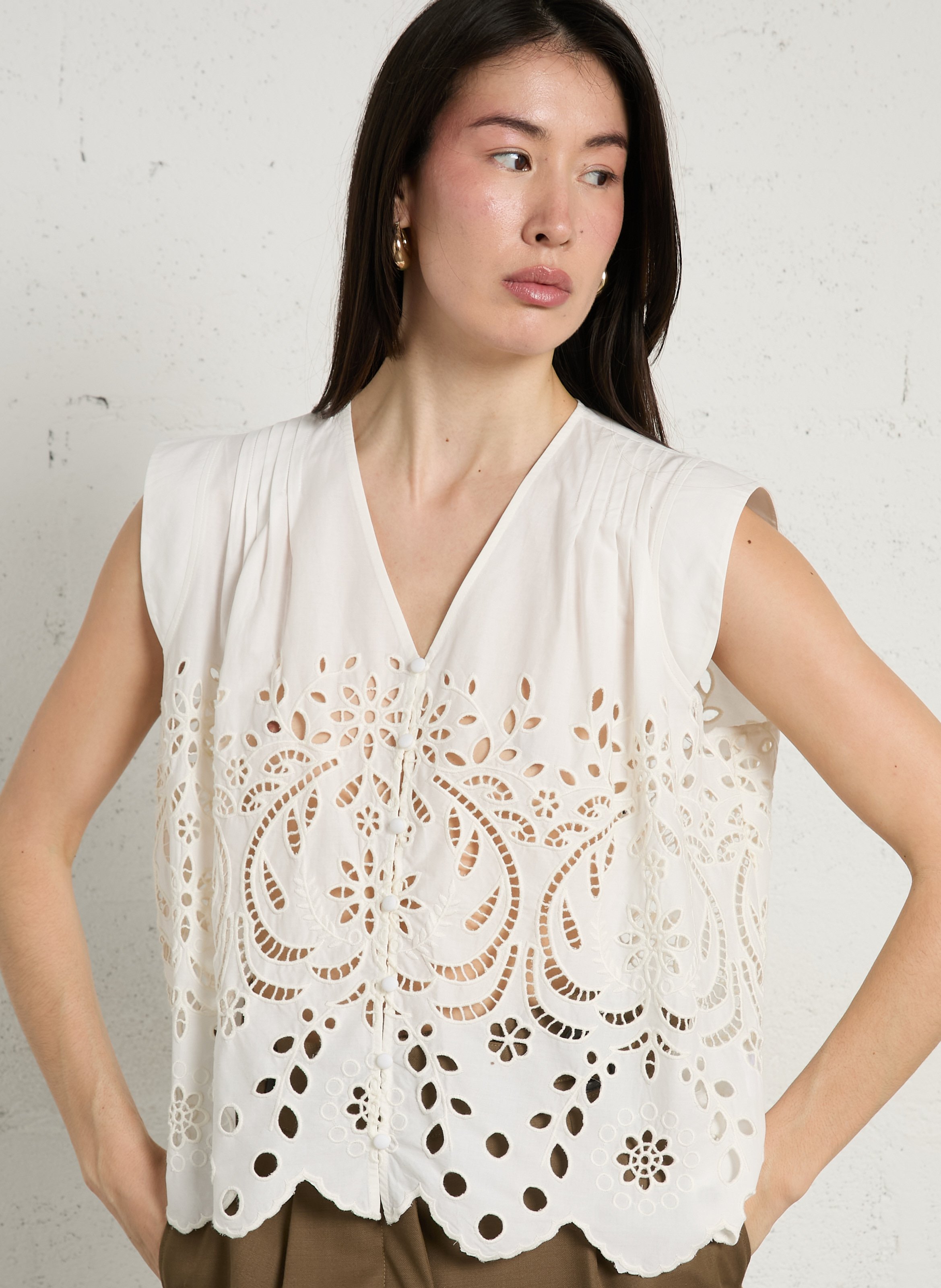 Katoenen blouse met V-hals BERENICE Wit