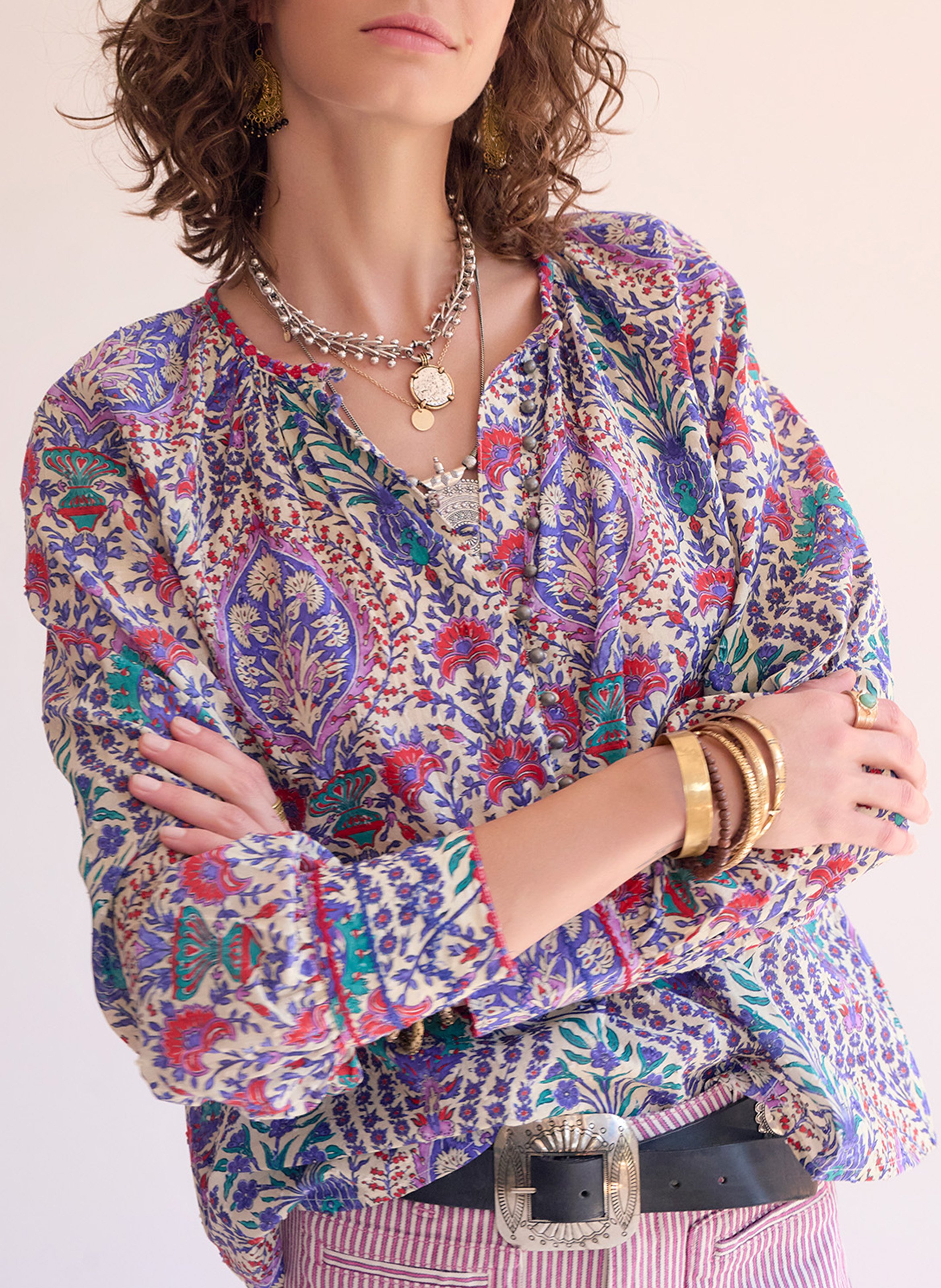 Rechte top met ronde hals en print MKT Beige